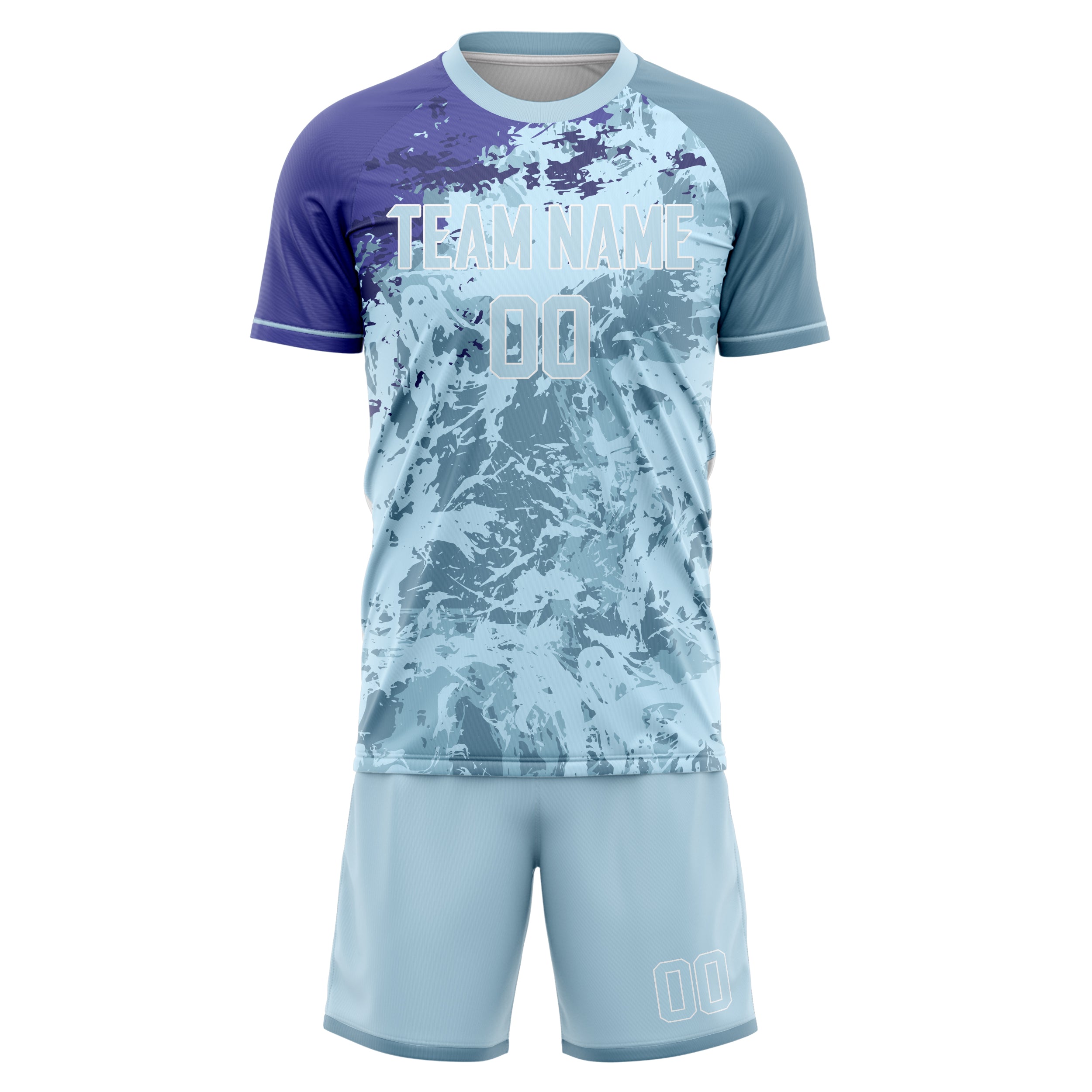 Custom Light Blue Purple Pattern Soccer Jersey