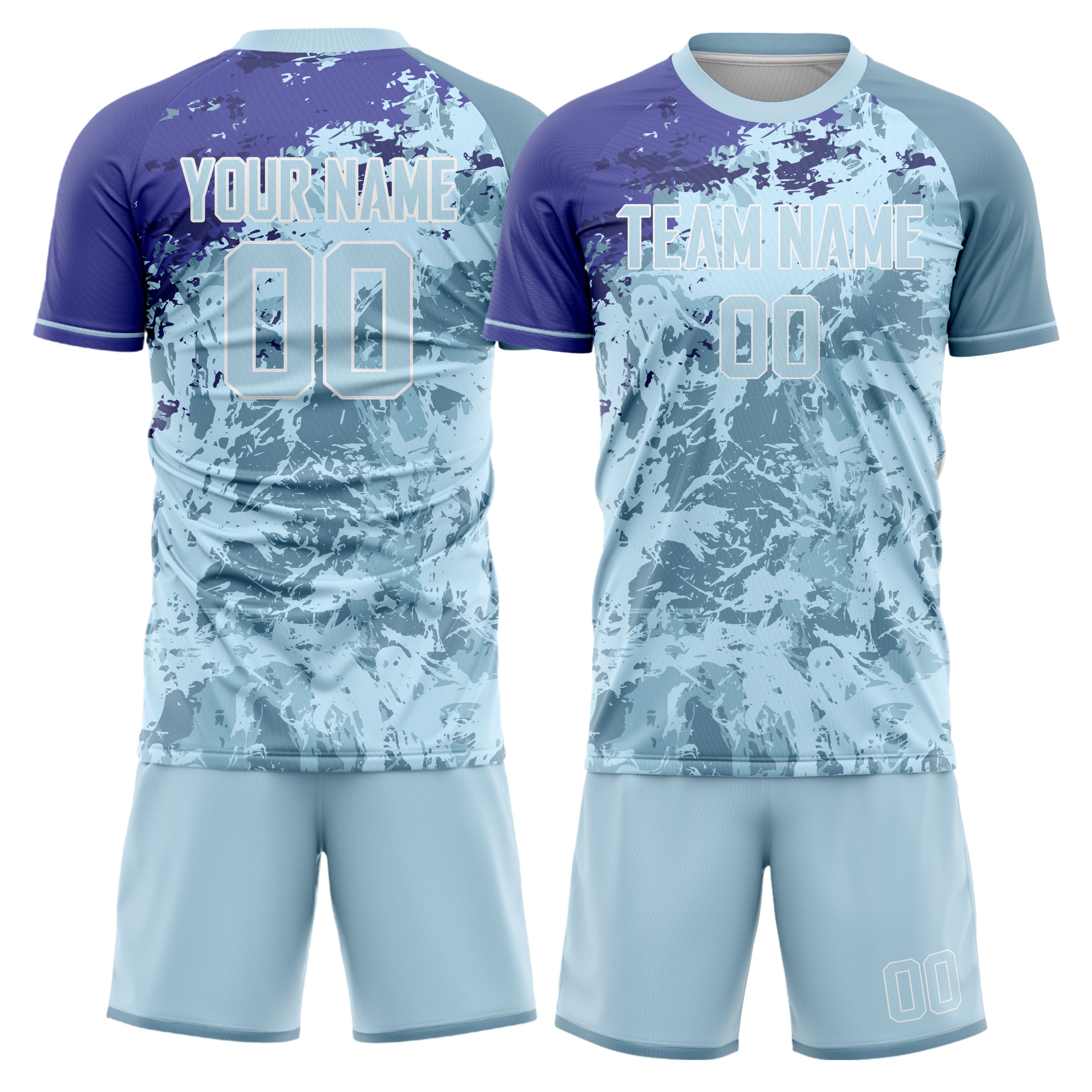 Custom Light Blue Purple Pattern Soccer Jersey
