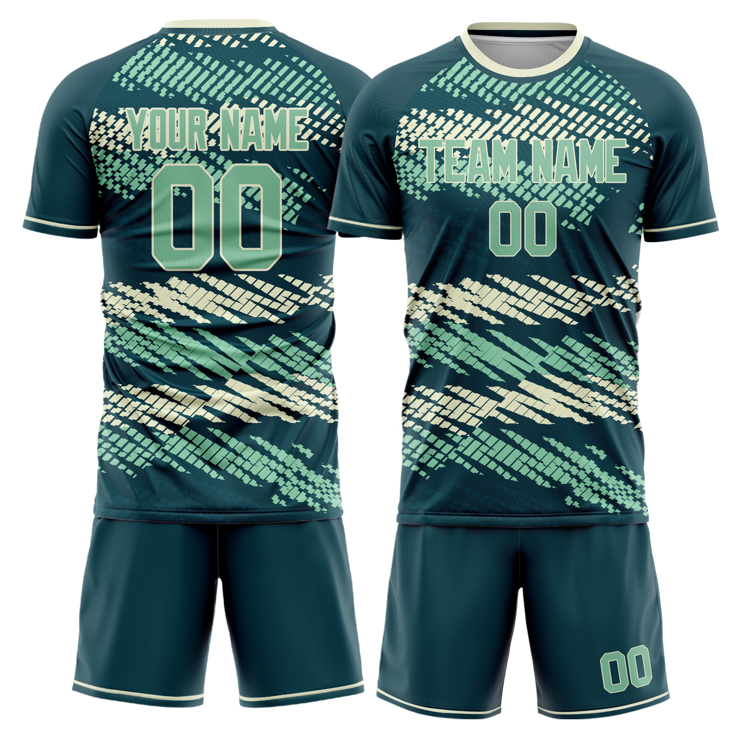 Custom Blue Green Cream Pattern Soccer Jersey