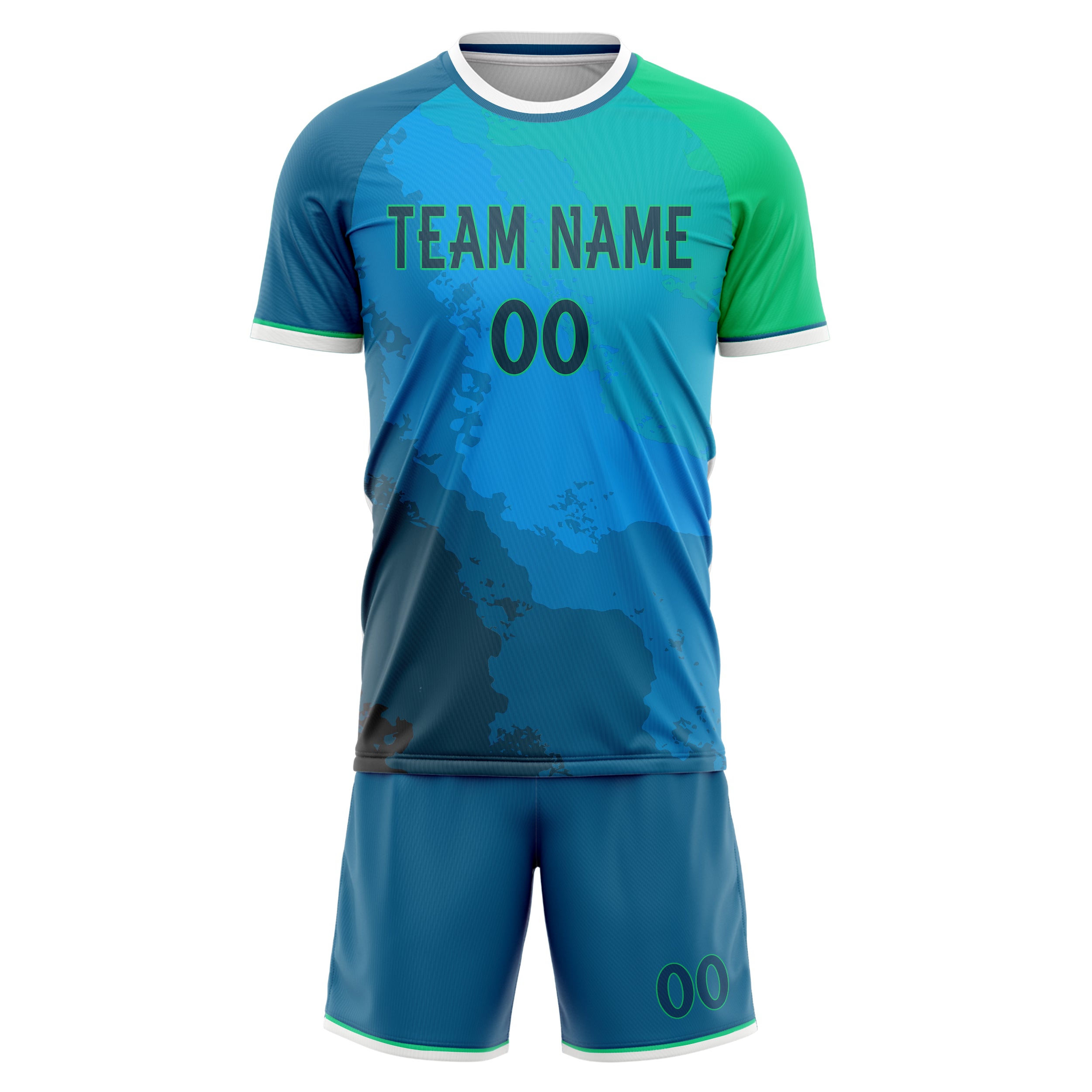 Custom Blue Green Pattern Soccer Jersey