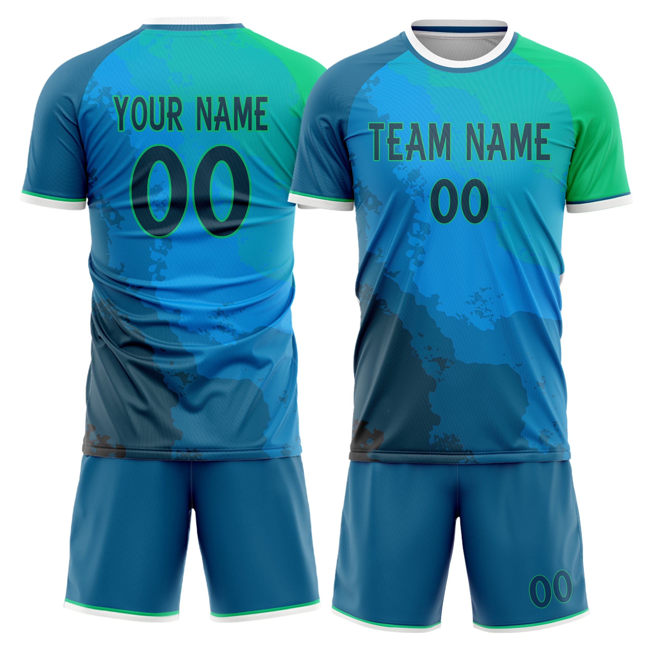 Custom Blue Green Pattern Soccer Jersey