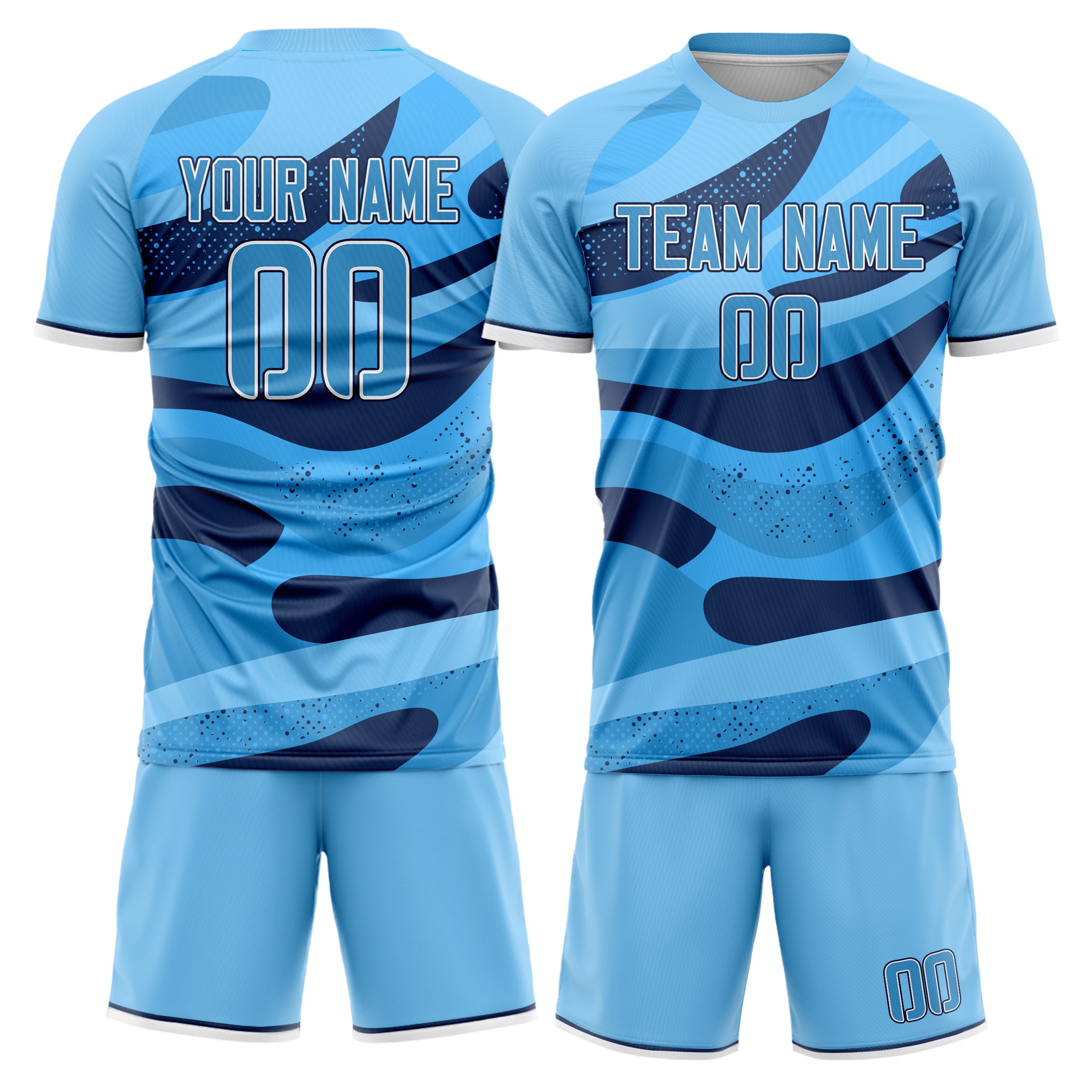 Custom Light Blue Navy Pattern Soccer Jersey