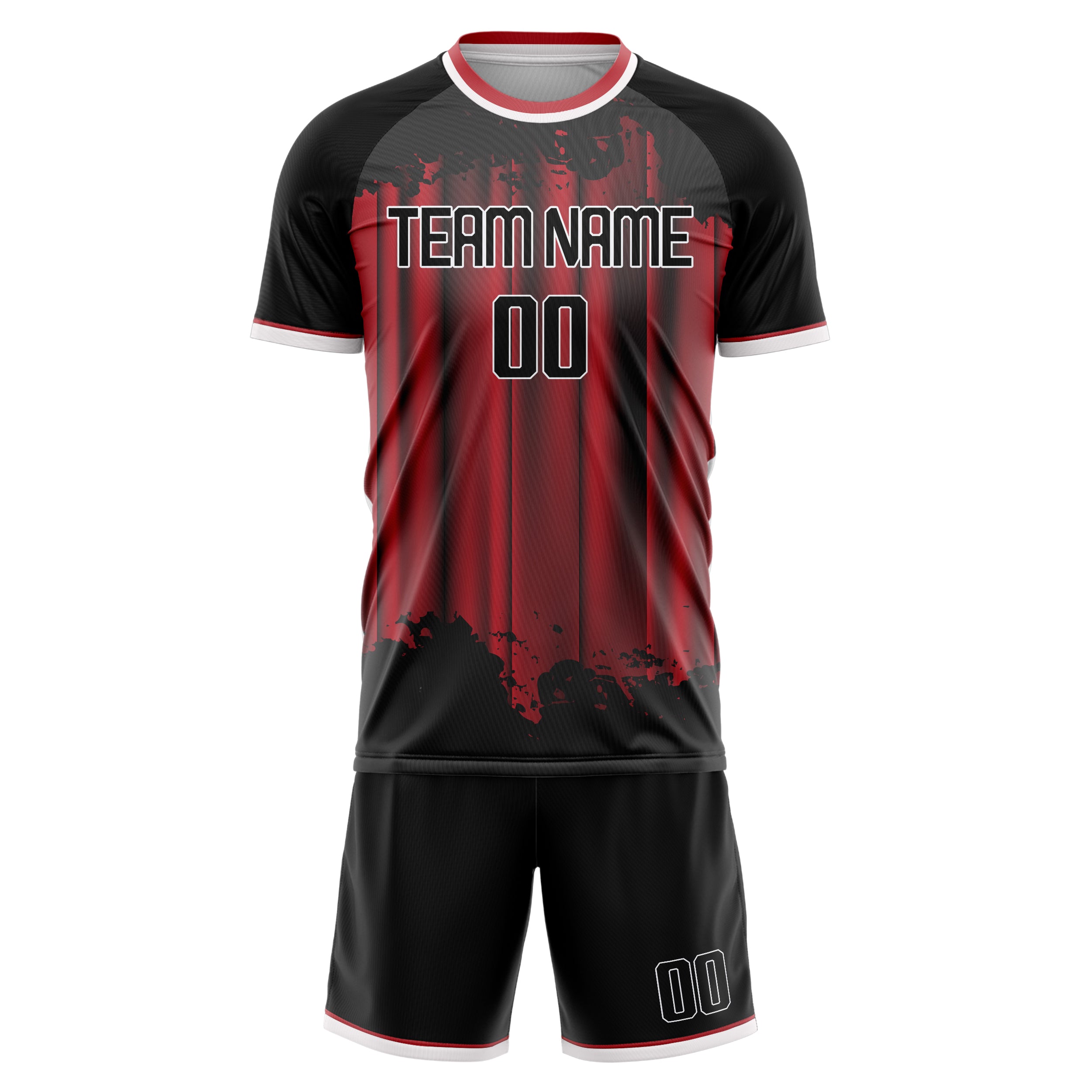 Custom Black Red Pattern Soccer Jersey