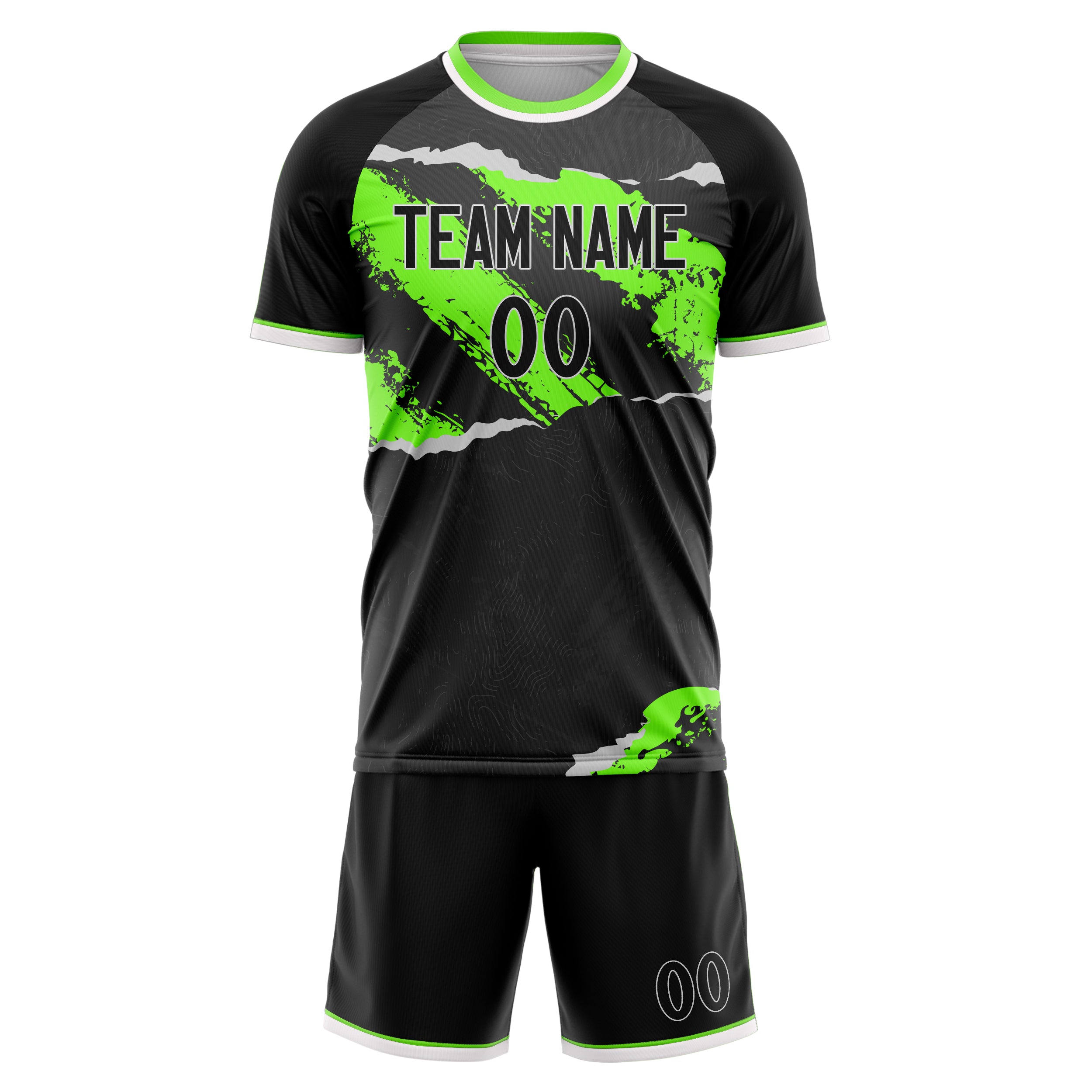 Custom Black Neon Green Pattern Soccer Jersey