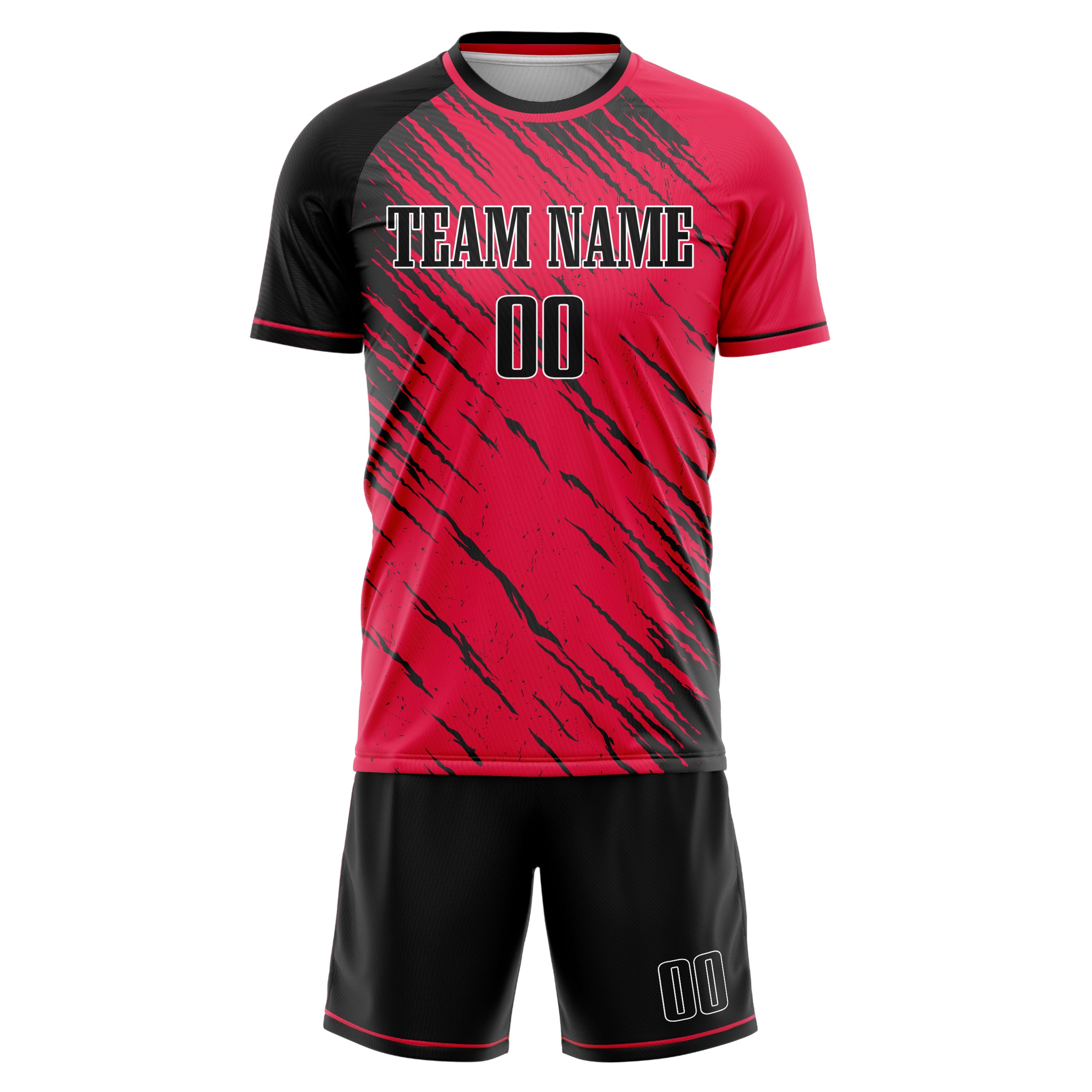 Custom Red Black Pattern Soccer Jersey