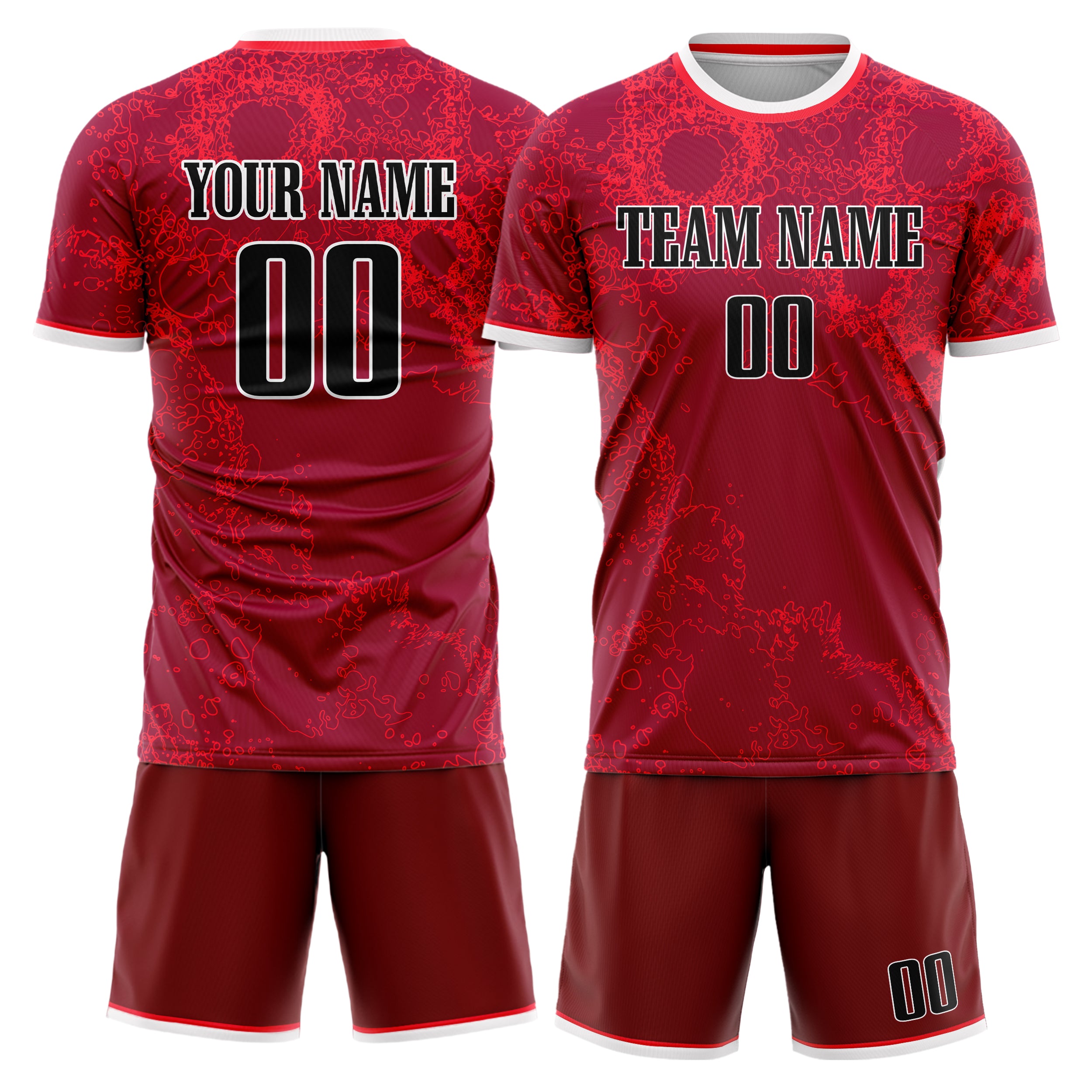 Custom Red Black Pattern Soccer Jersey
