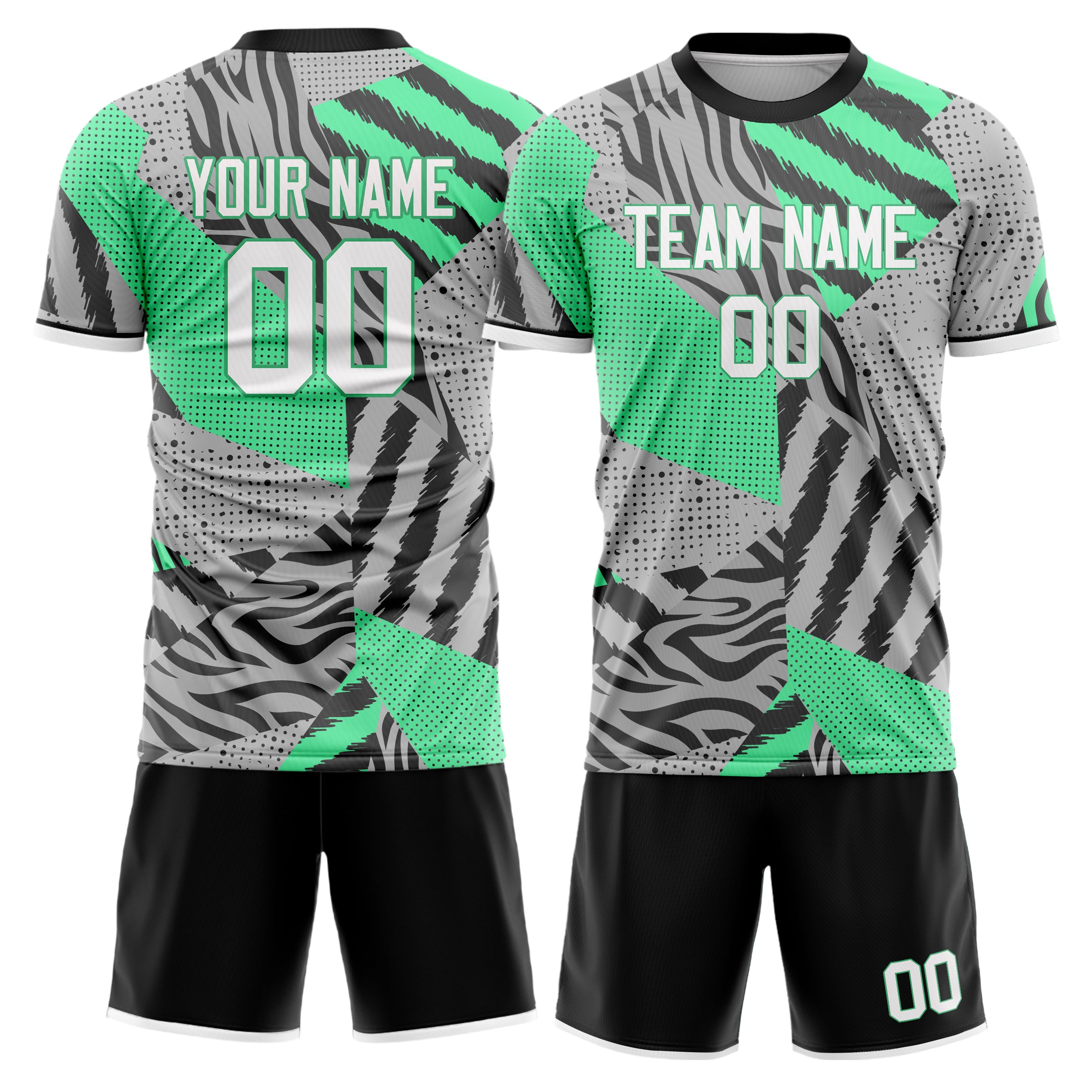 Custom Gray Teal Pattern Soccer Jersey