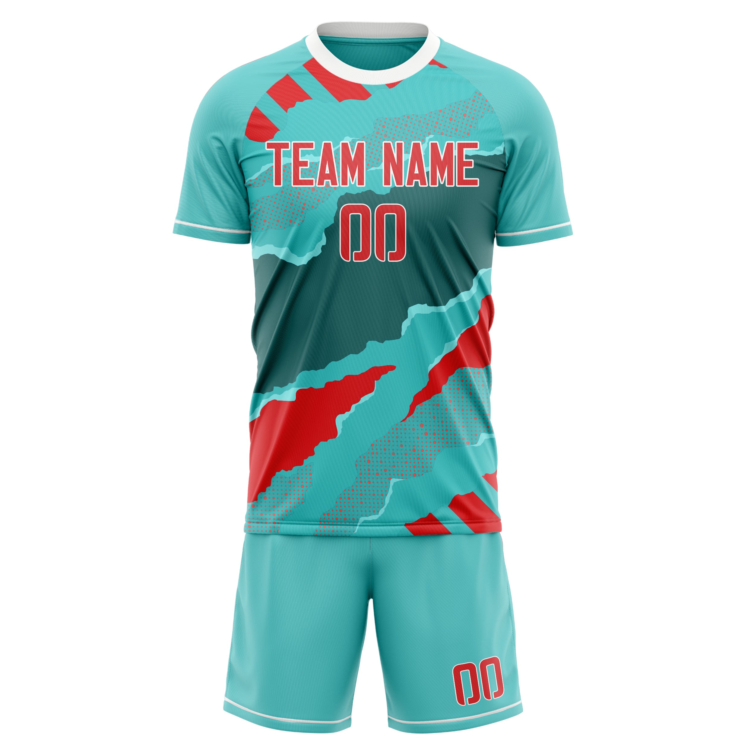 Custom Teal Red Pattern Soccer Jersey