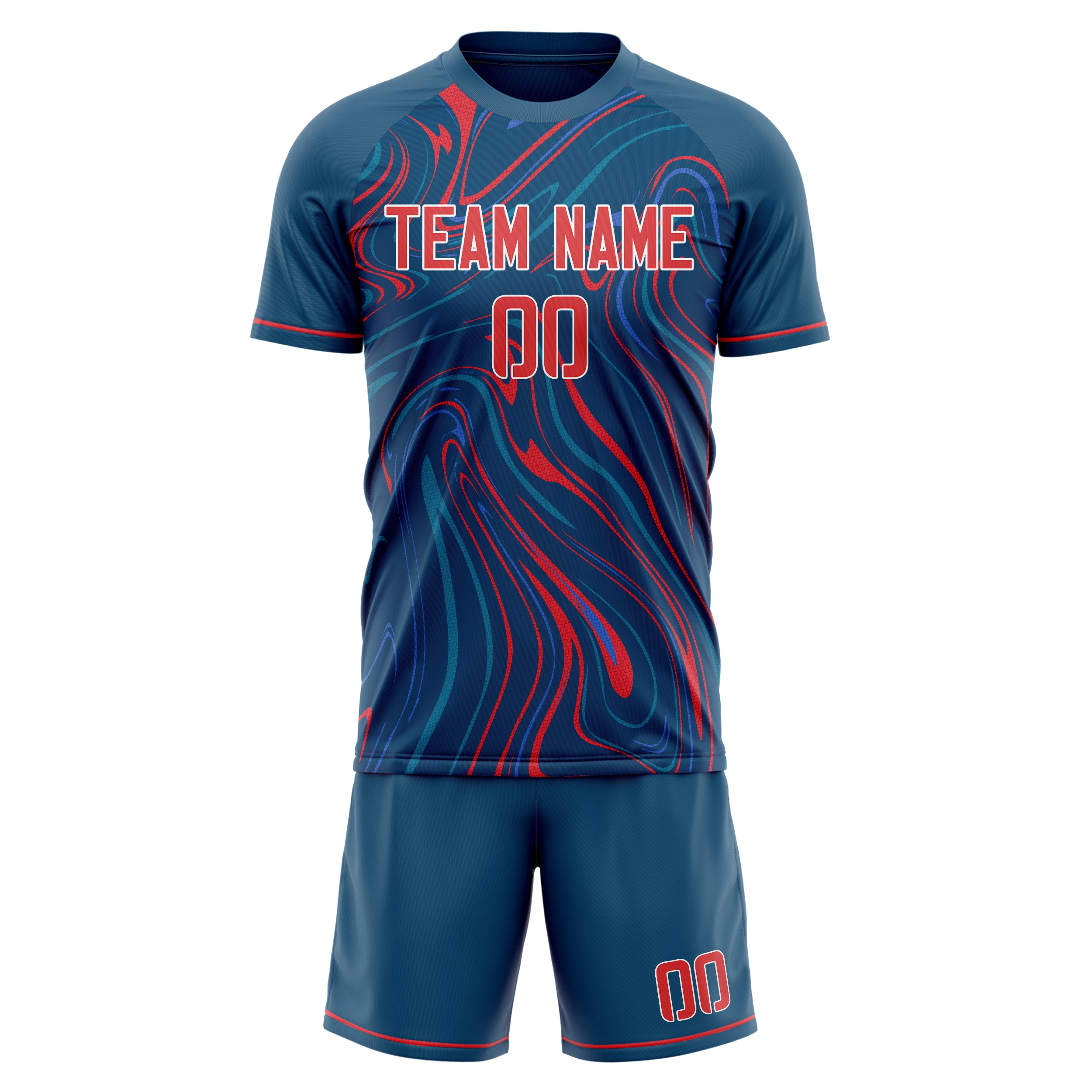 Custom Navy Red Pattern Soccer Jersey