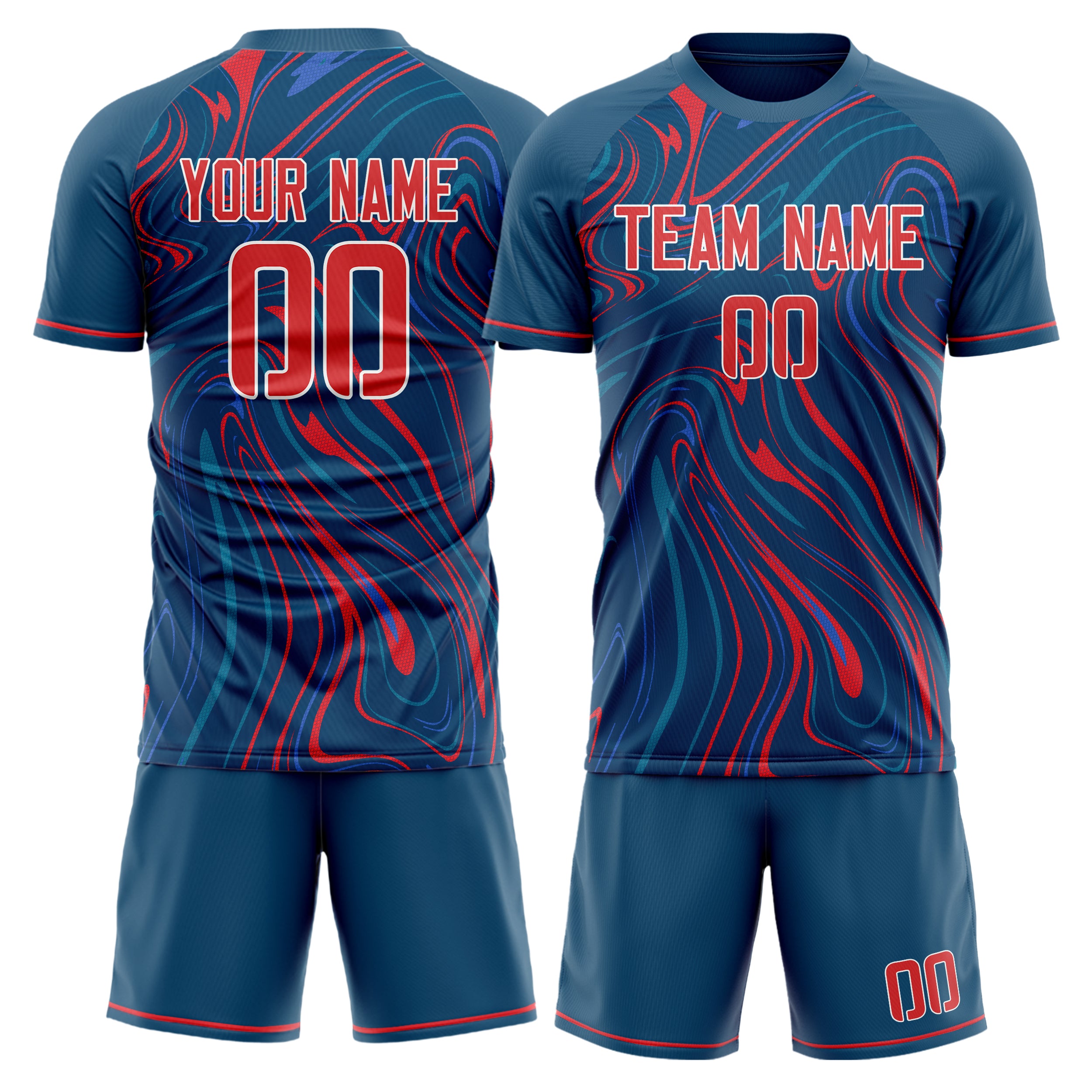 Custom Navy Red Pattern Soccer Jersey