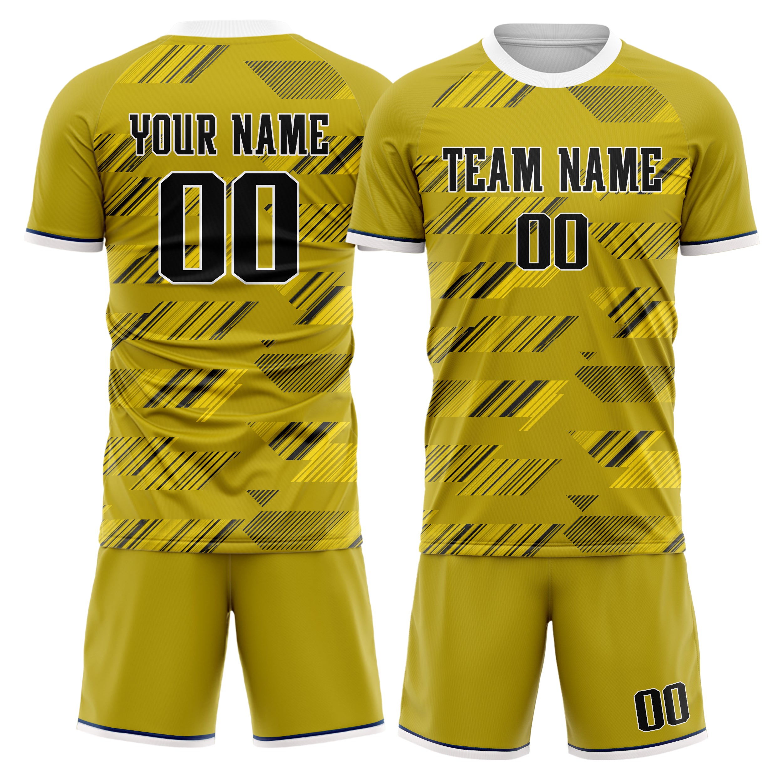 Custom Old Gold Black Pattern Soccer Jersey