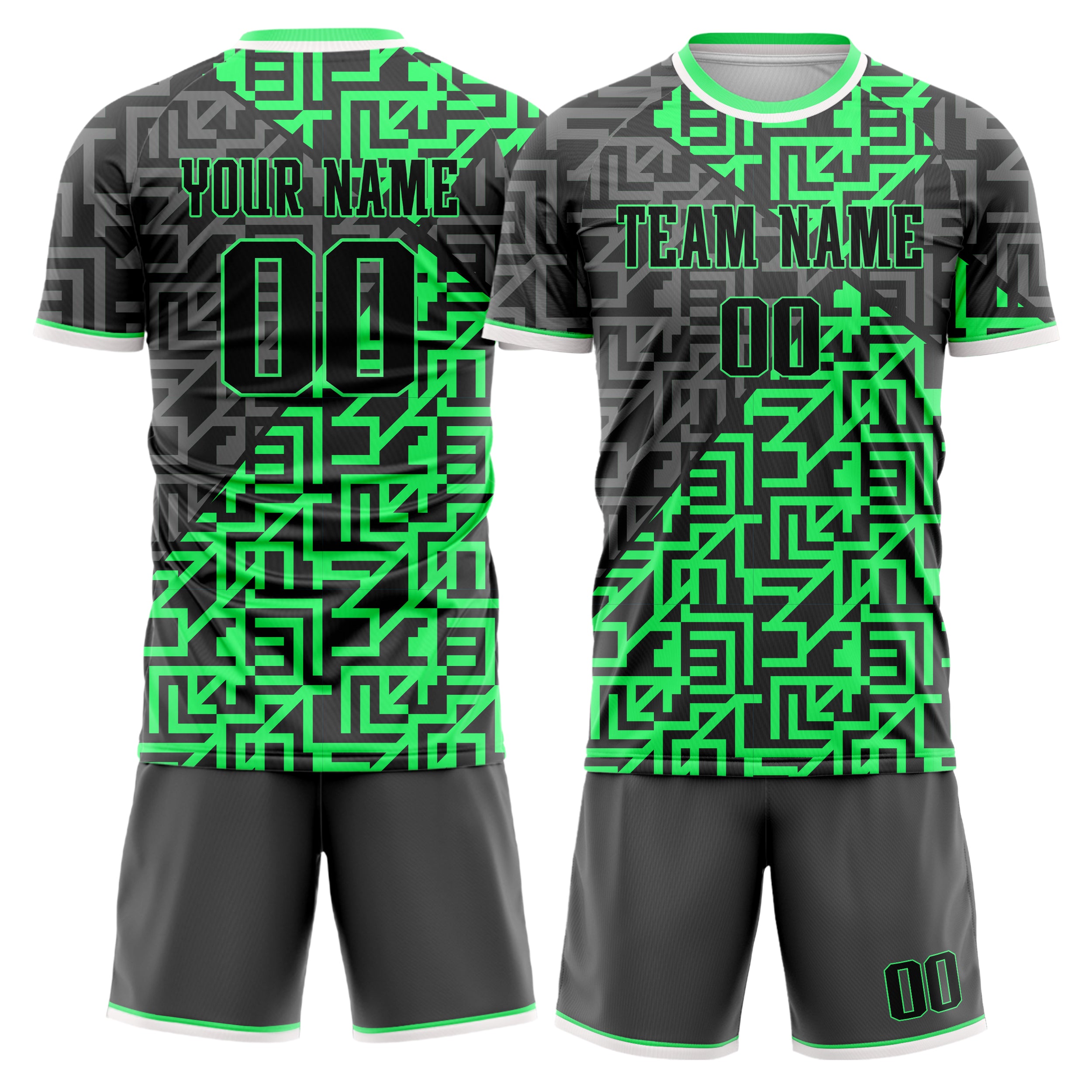 Custom Neon Green Gray Pattern Soccer Jersey