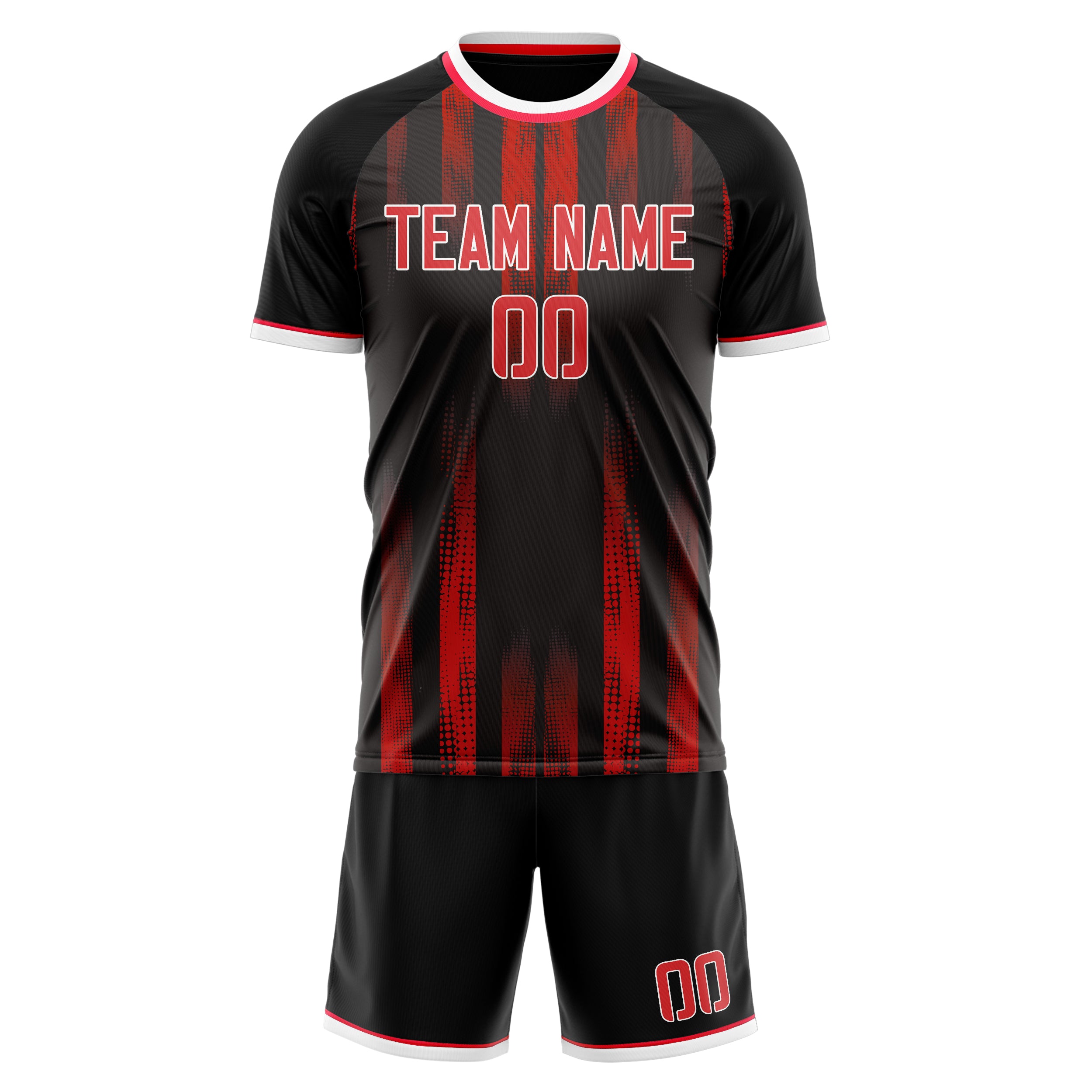 Custom Black Red Pattern Soccer Jersey