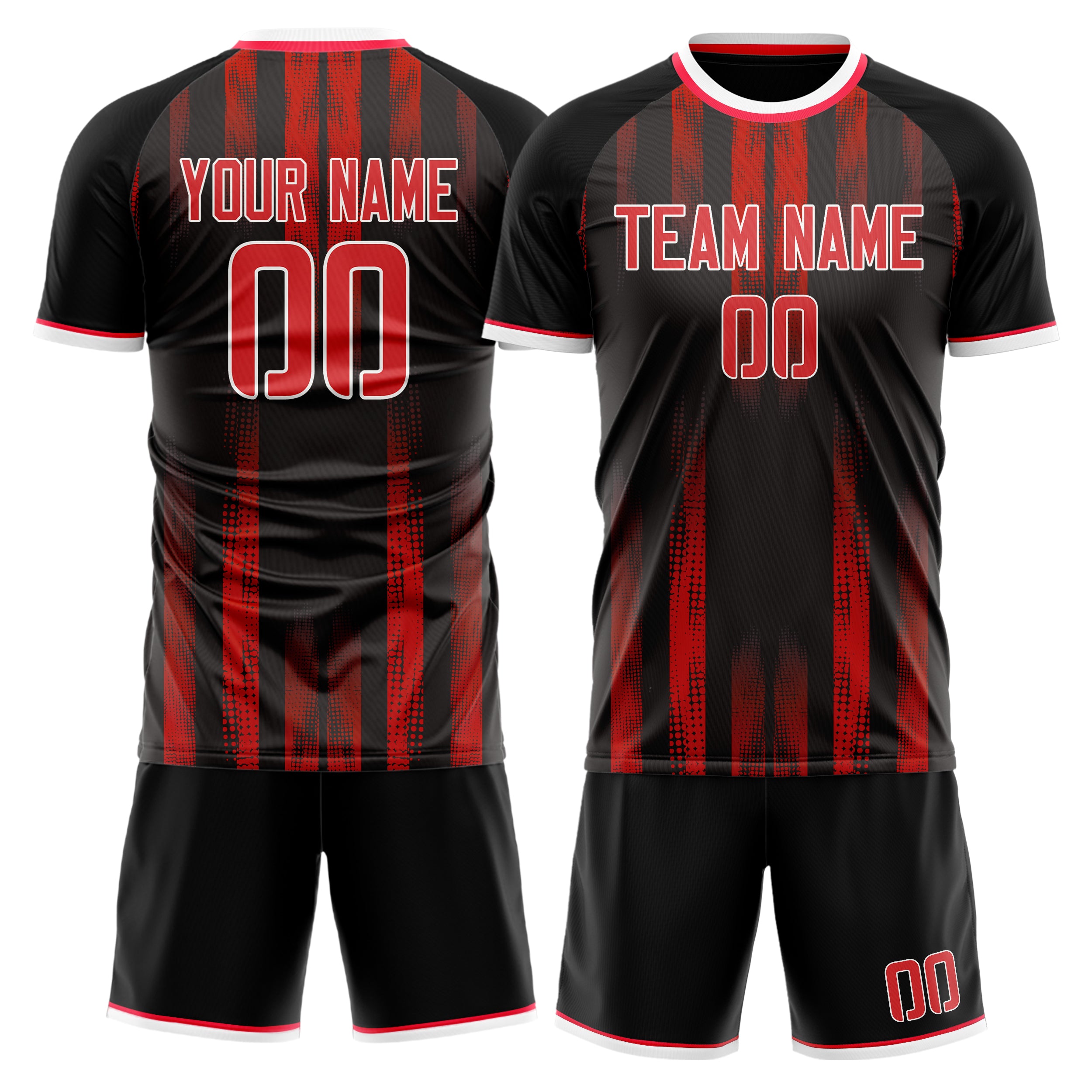 Custom Black Red Pattern Soccer Jersey