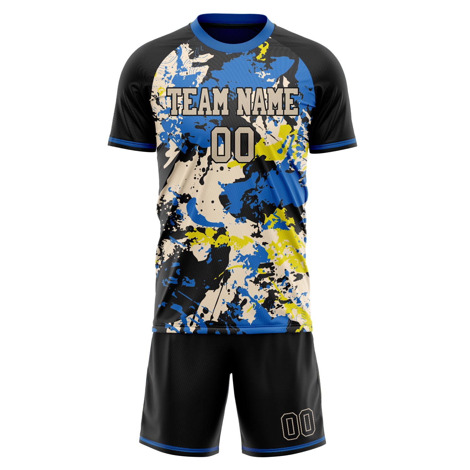 Custom Blue Black Pattern Soccer Jersey