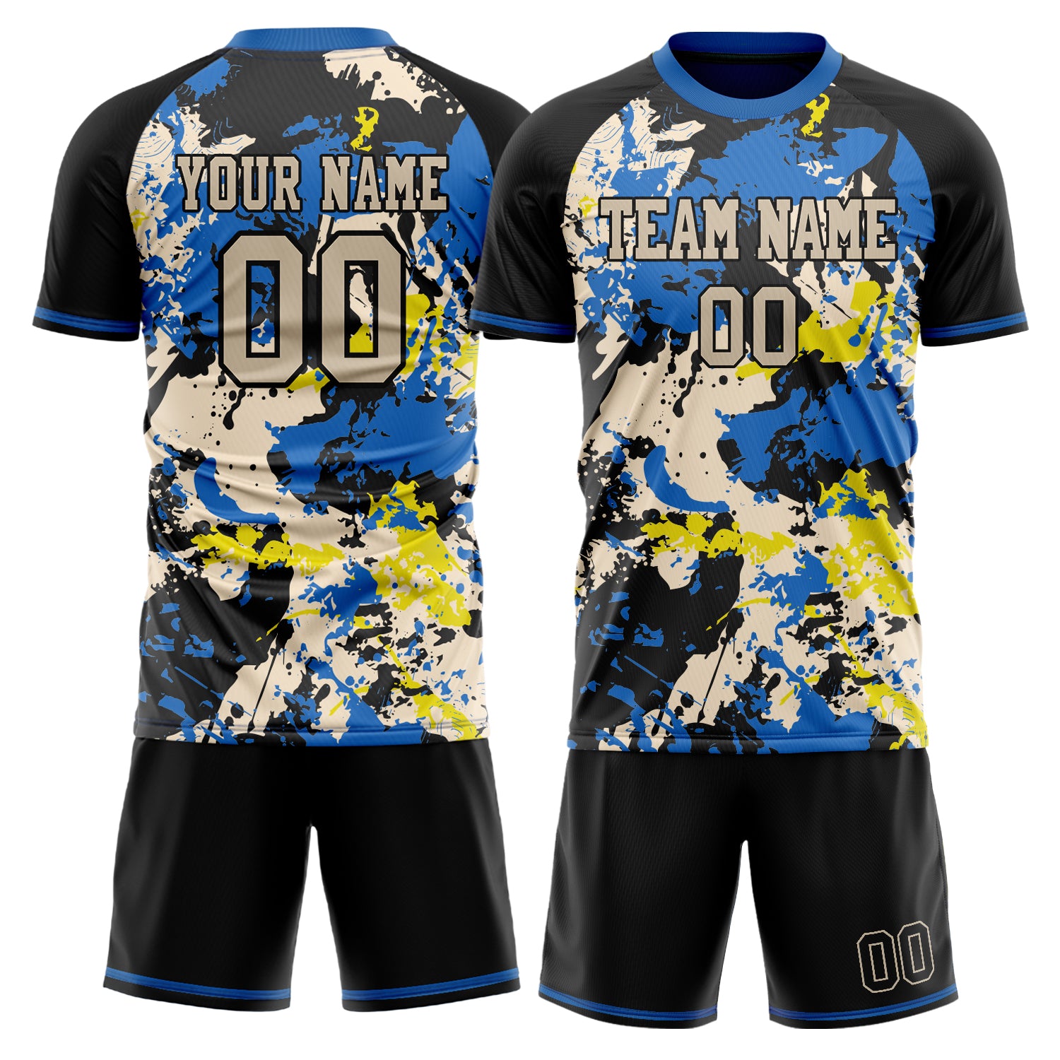 Custom Blue Black Pattern Soccer Jersey