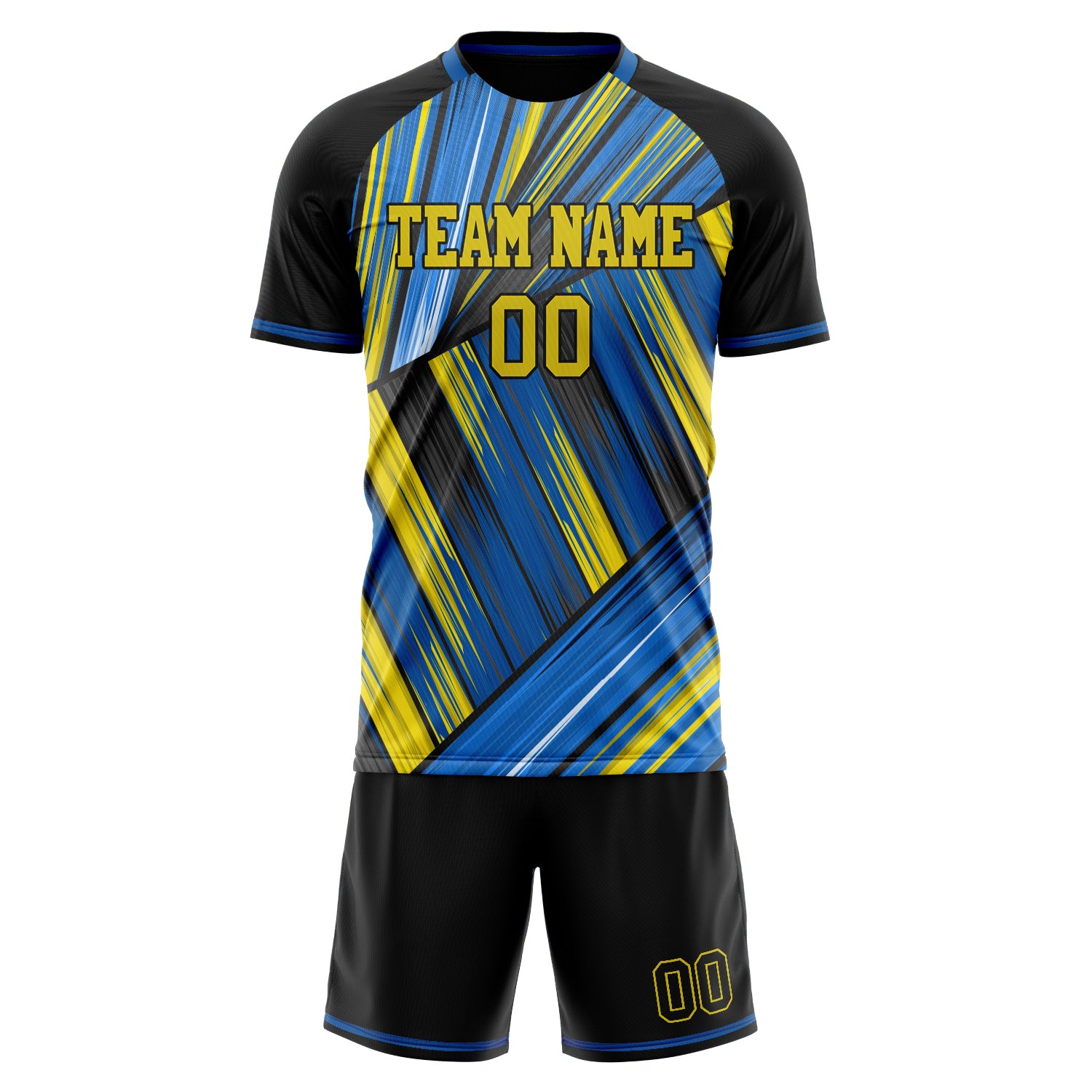 Custom Gold Blue Pattern Soccer Jersey