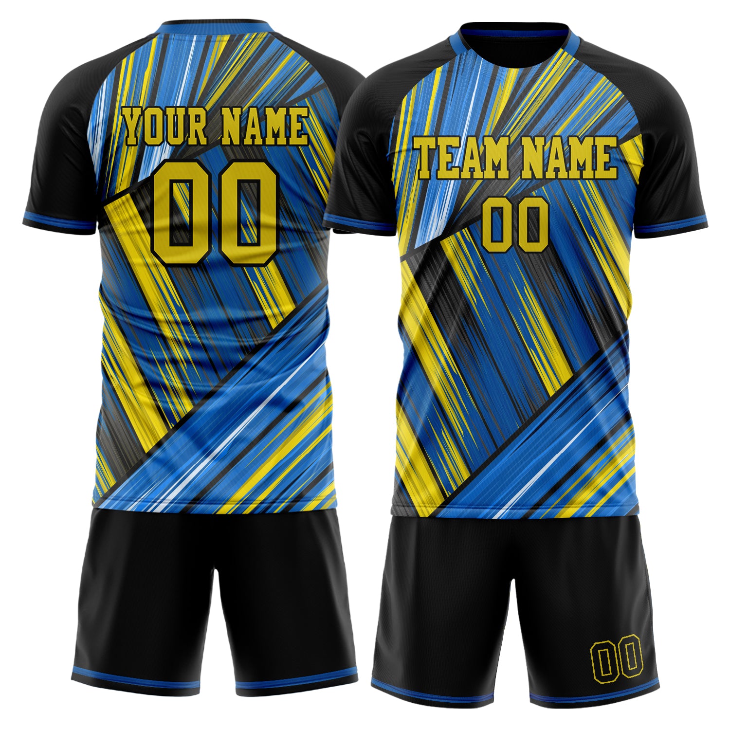Custom Gold Blue Pattern Soccer Jersey