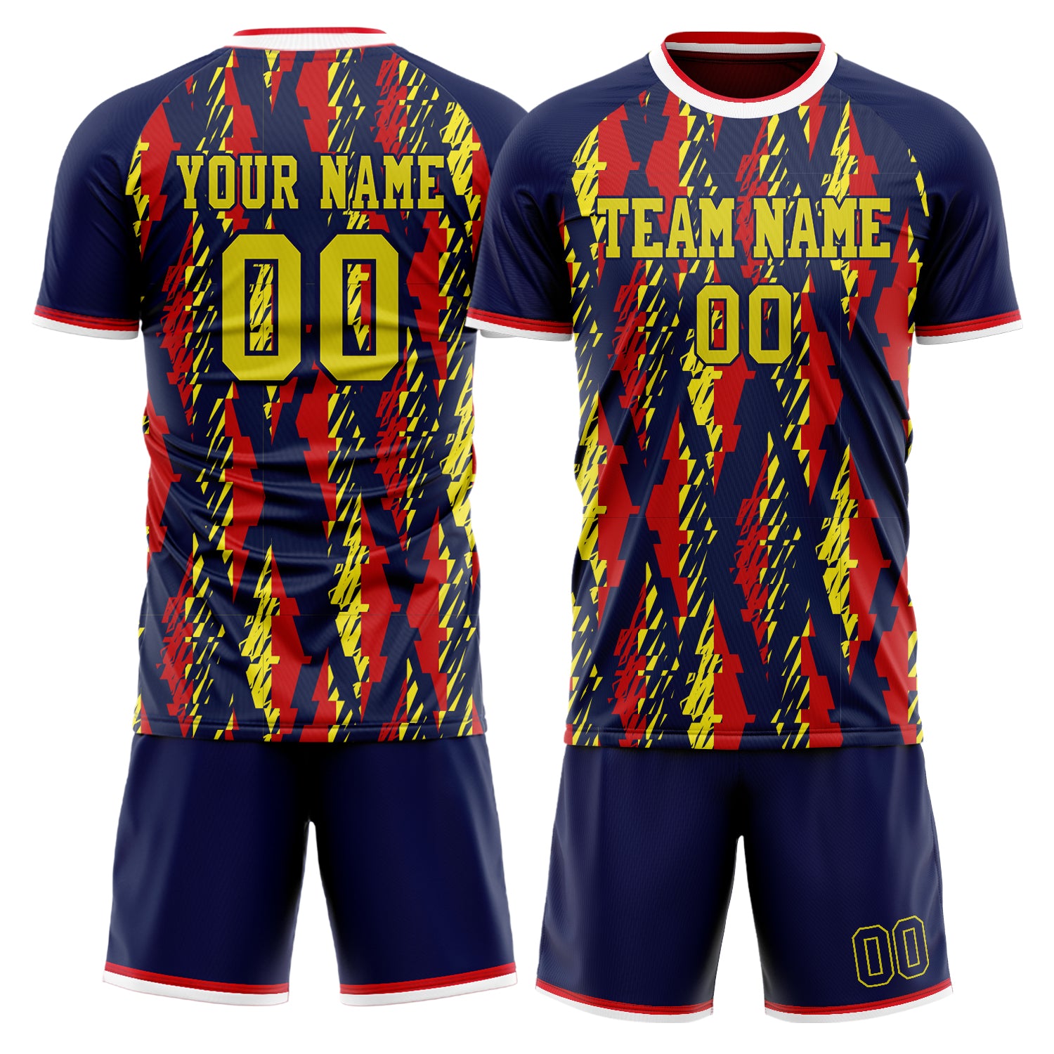 Custom Navy Red Pattern Soccer Jersey