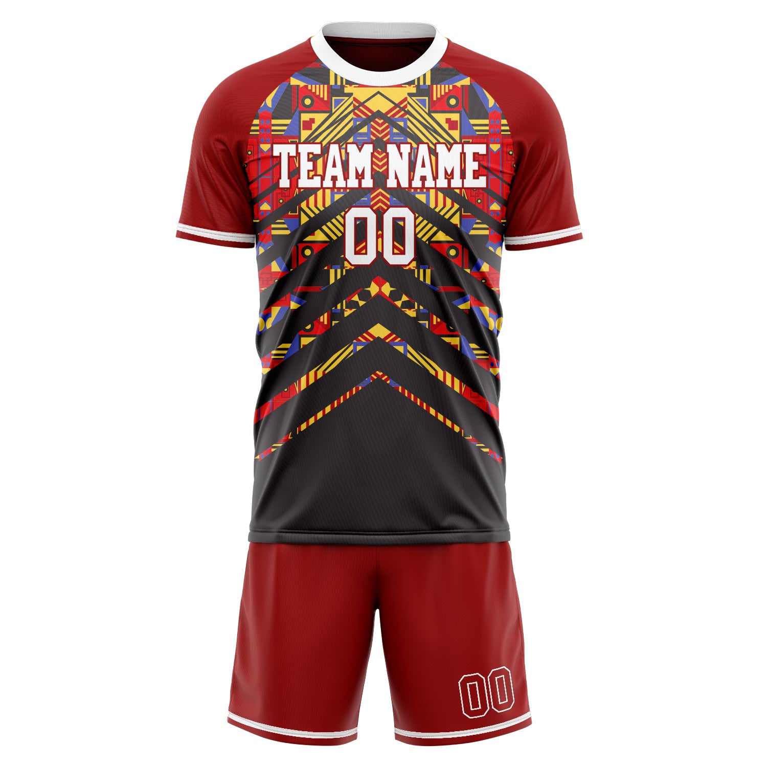 Custom Red Black Pattern Soccer Jersey