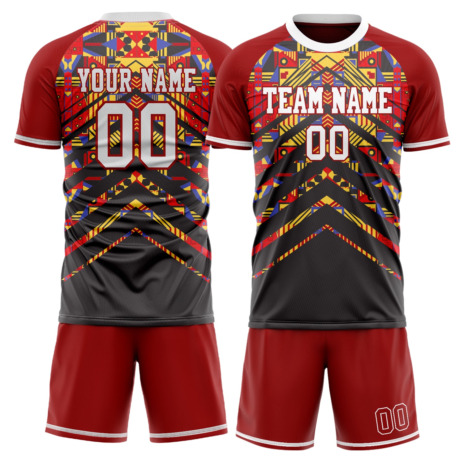 Custom Red Black Pattern Soccer Jersey