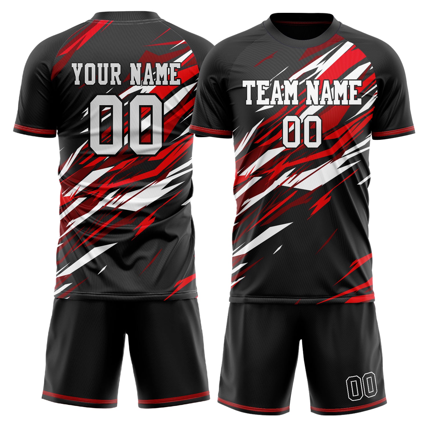 Custom Black Red Pattern Soccer Jersey