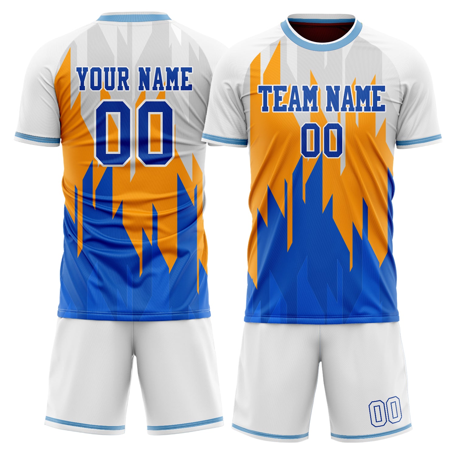 Custom White Blue Pattern Soccer Jersey