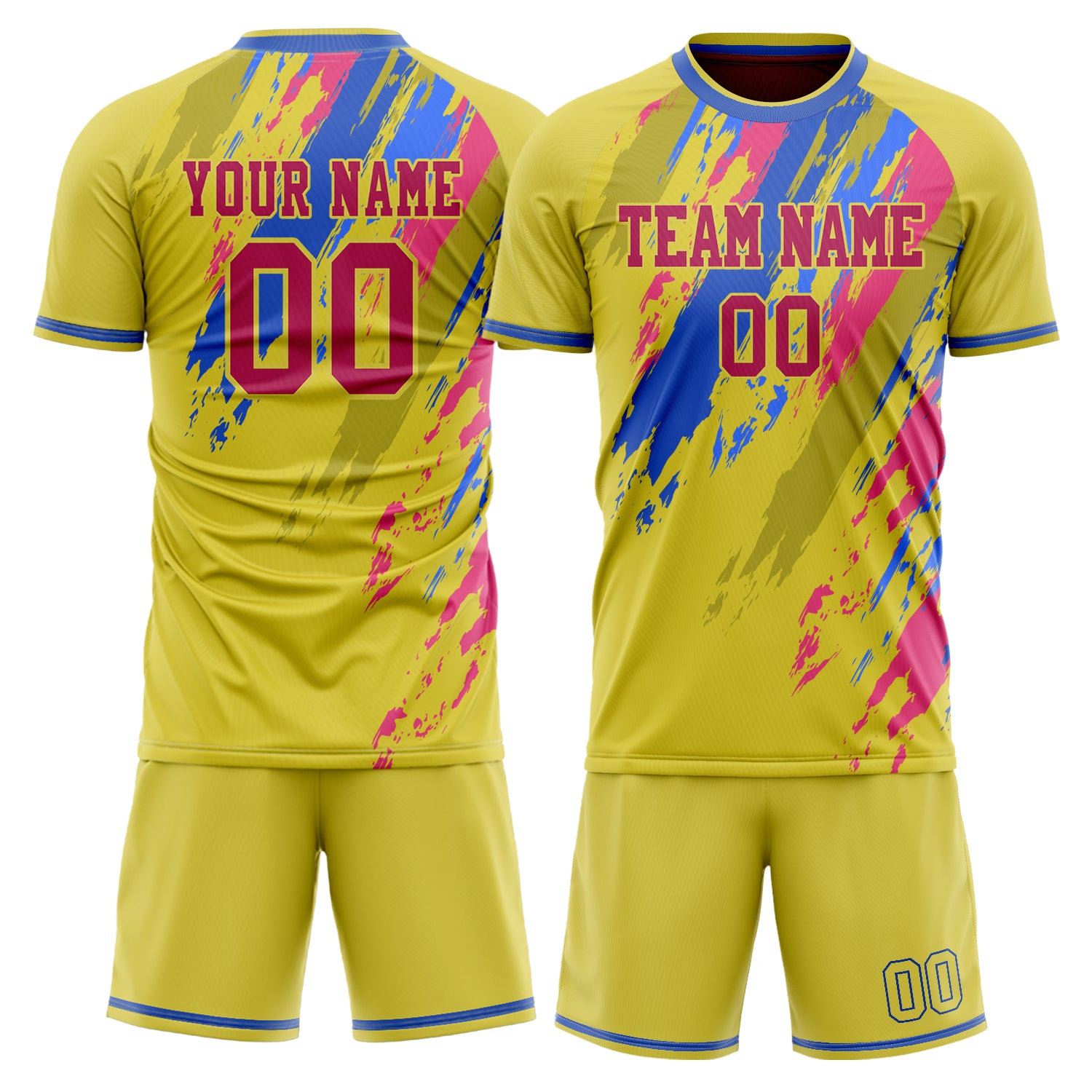 Custom Yellow Blue Pattern Soccer Jersey
