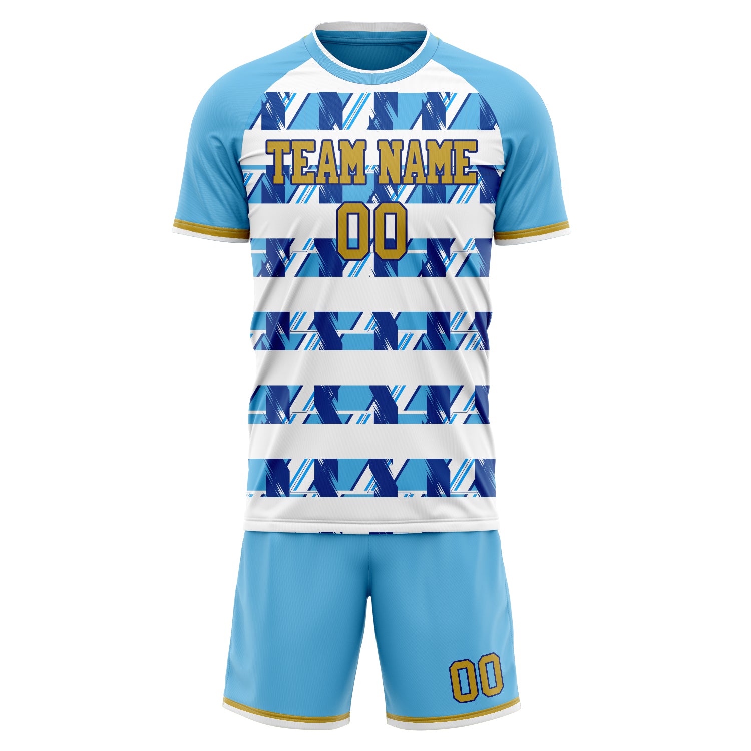 Custom Light Blue White Pattern Soccer Jersey