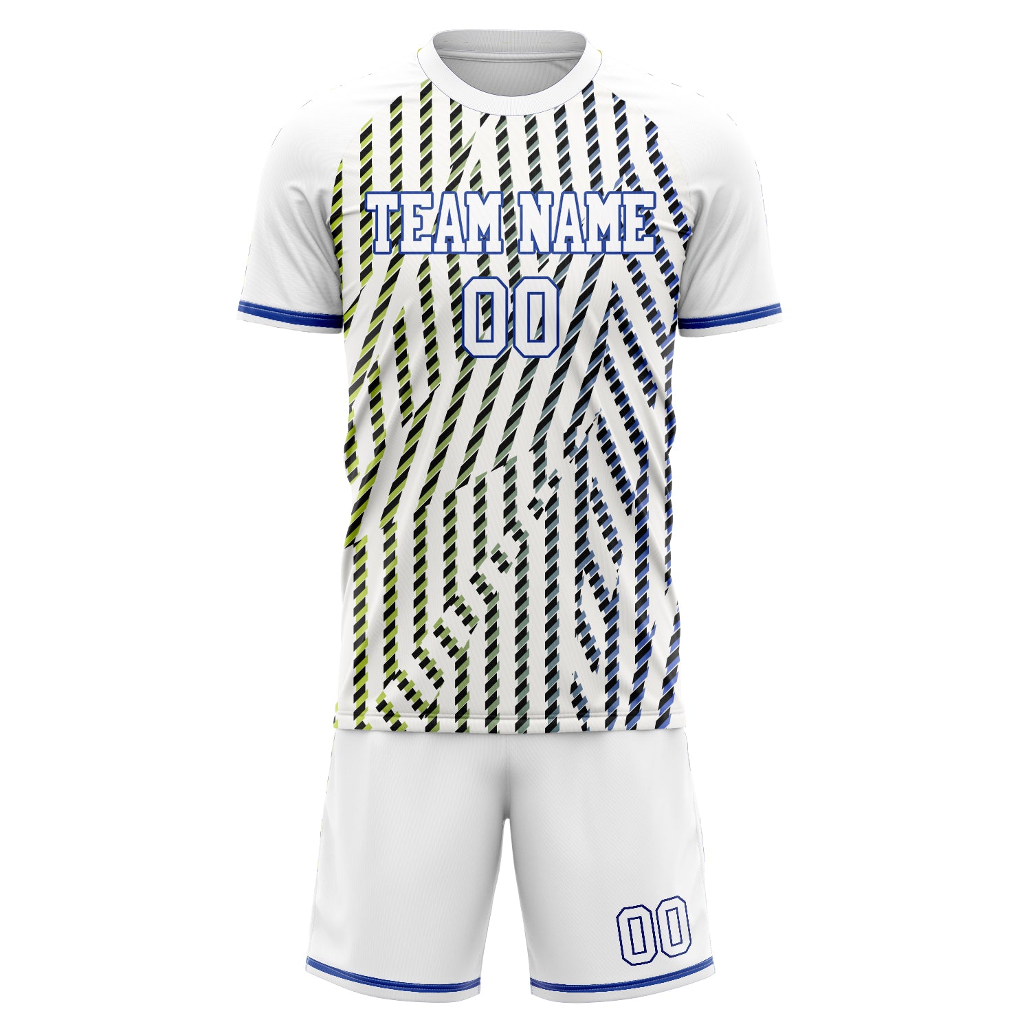 Custom White Blue Pattern Soccer Jersey