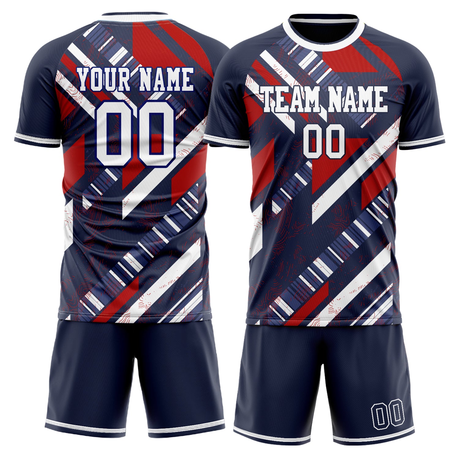 Custom Navy White Pattern Soccer Jersey