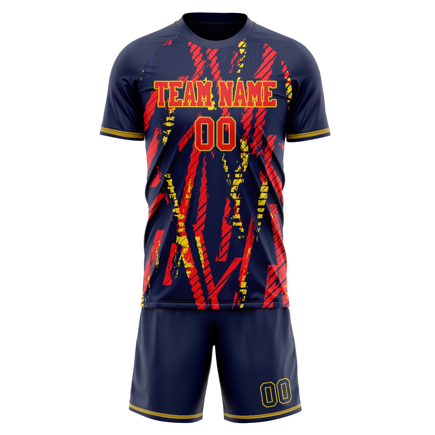 Custom Navy Red Pattern Soccer Jersey