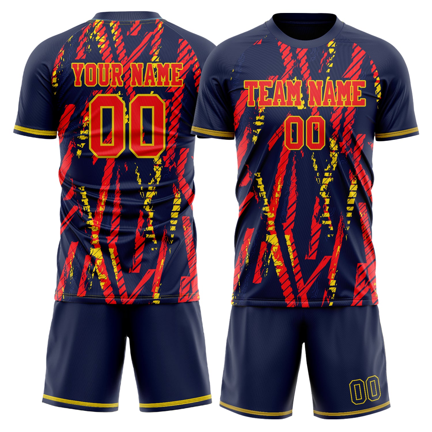 Custom Navy Red Pattern Soccer Jersey