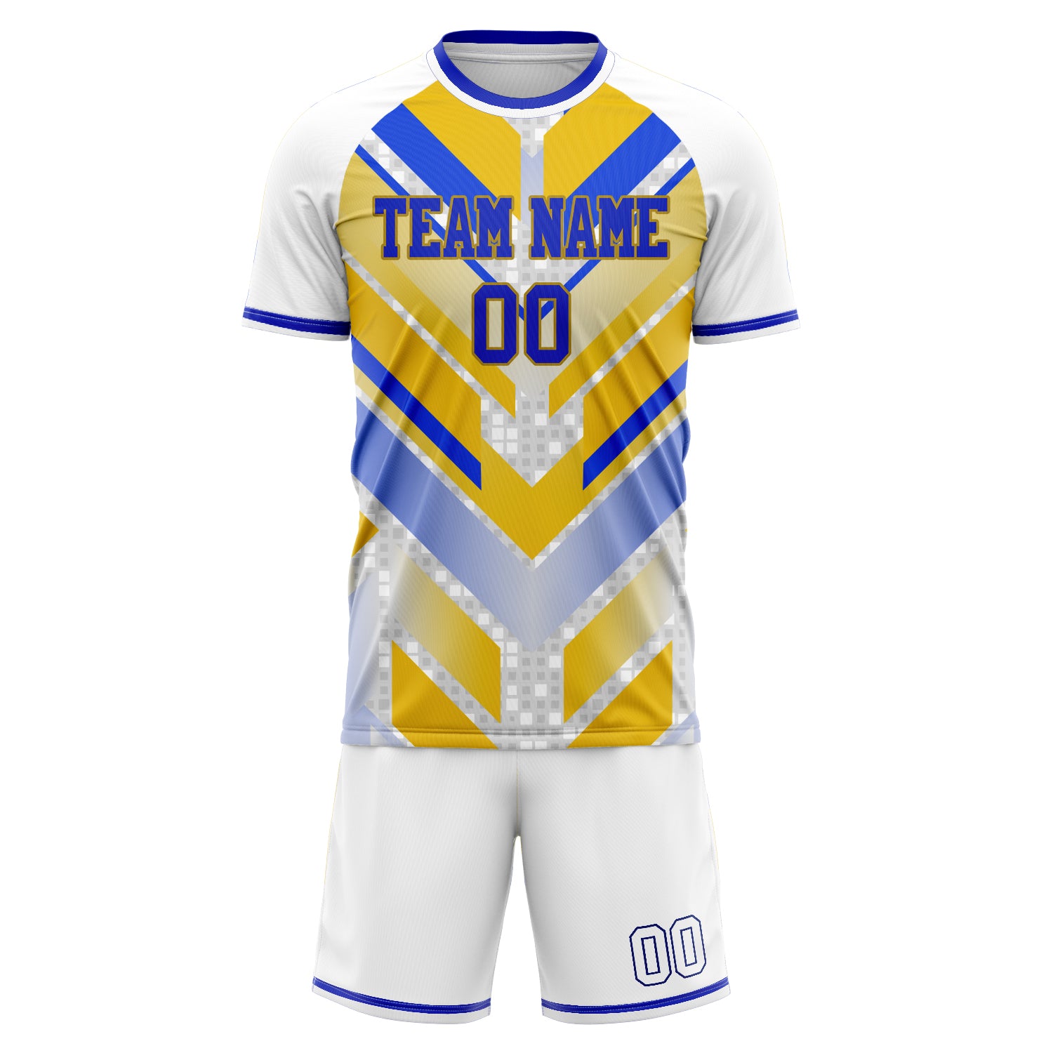 Custom Blue Yellow Pattern Soccer Jersey