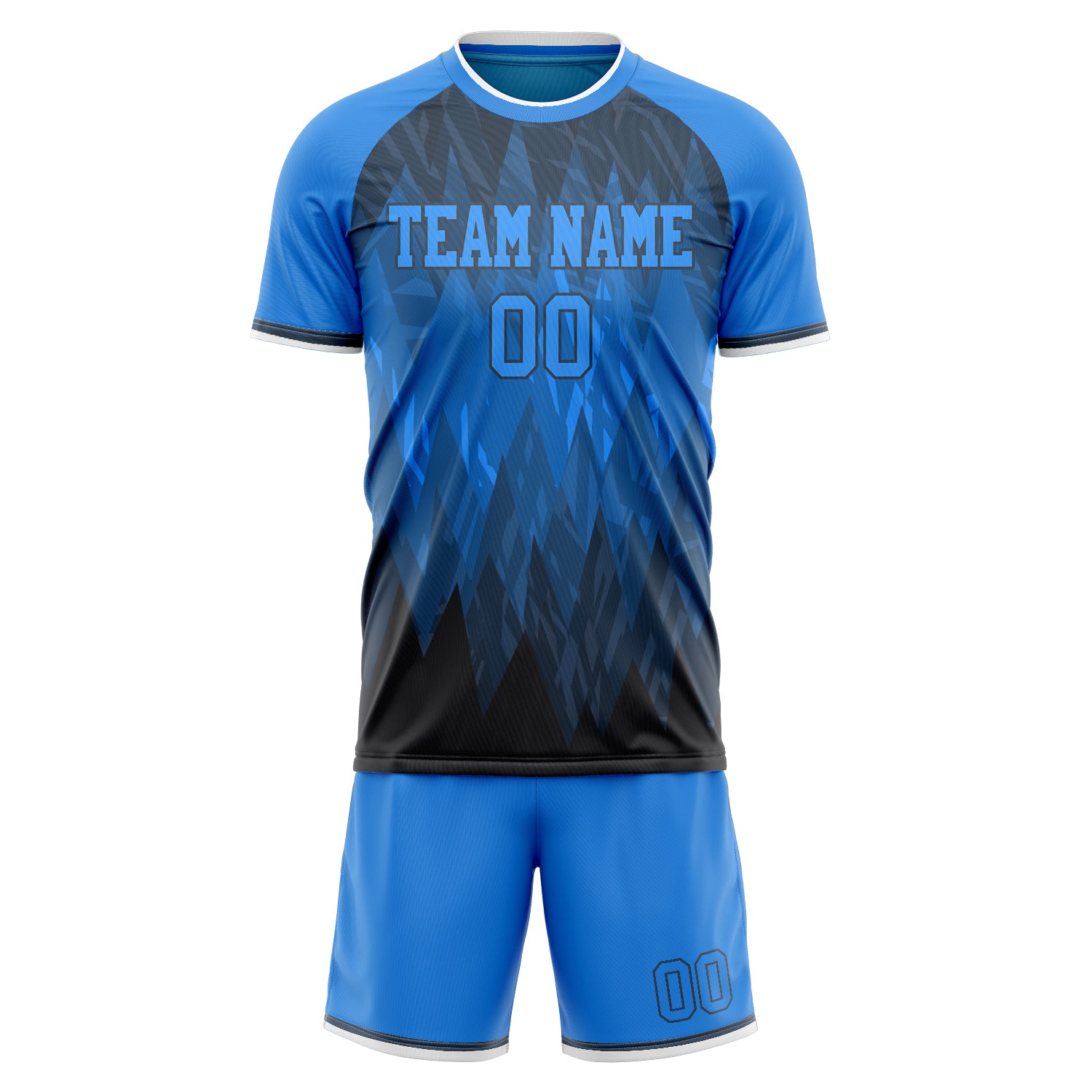 Custom Black Blue Pattern Soccer Jersey
