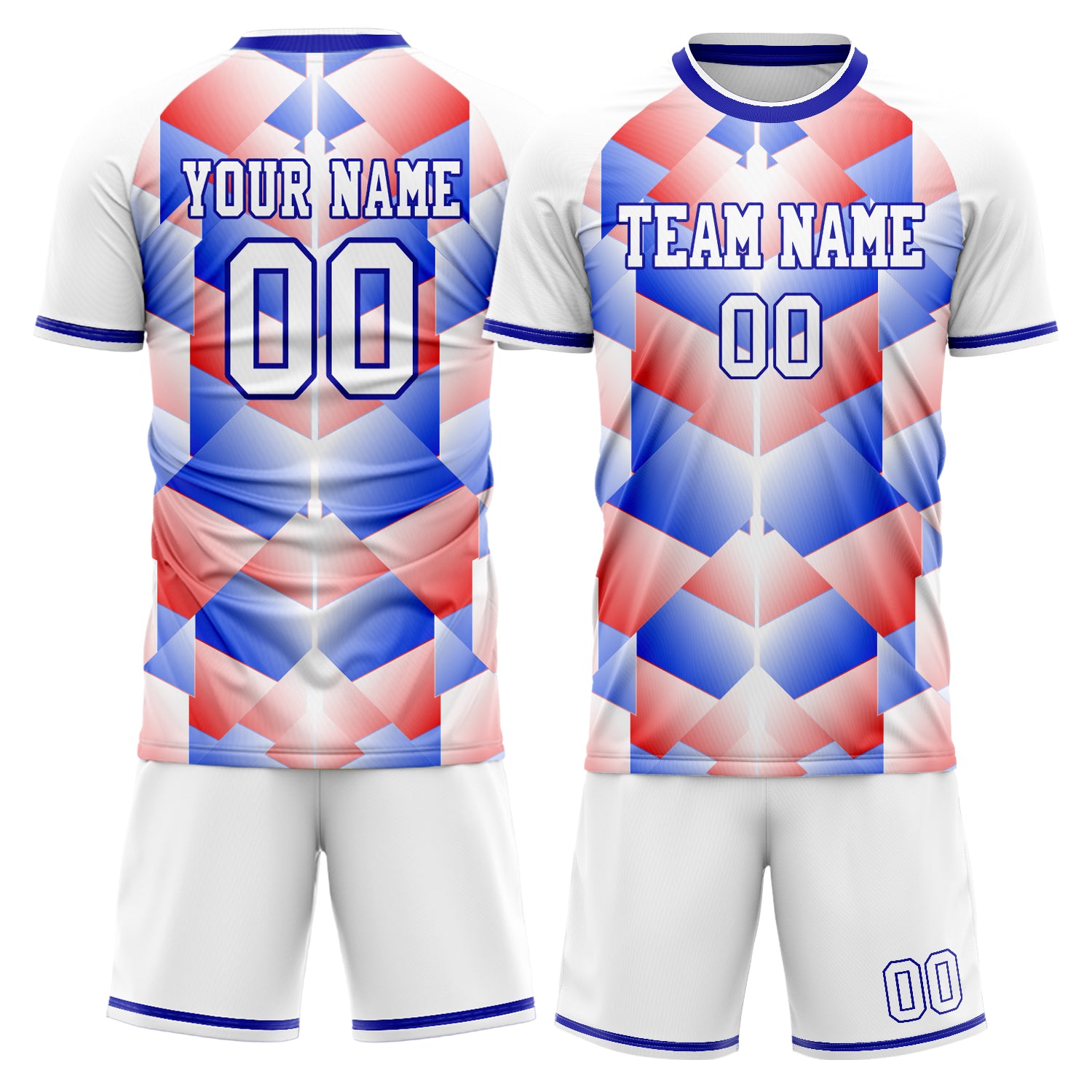 Custom White Blue Pattern Soccer Jersey