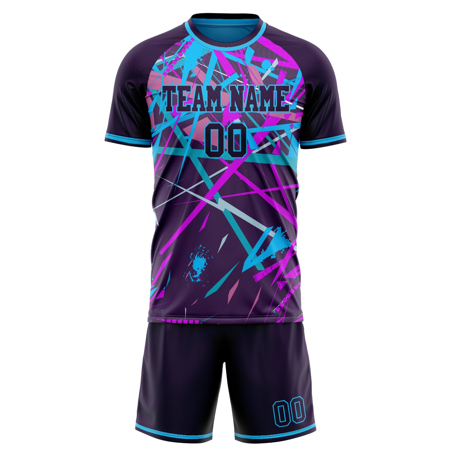 Custom Purple Light Blue Pattern Soccer Jersey