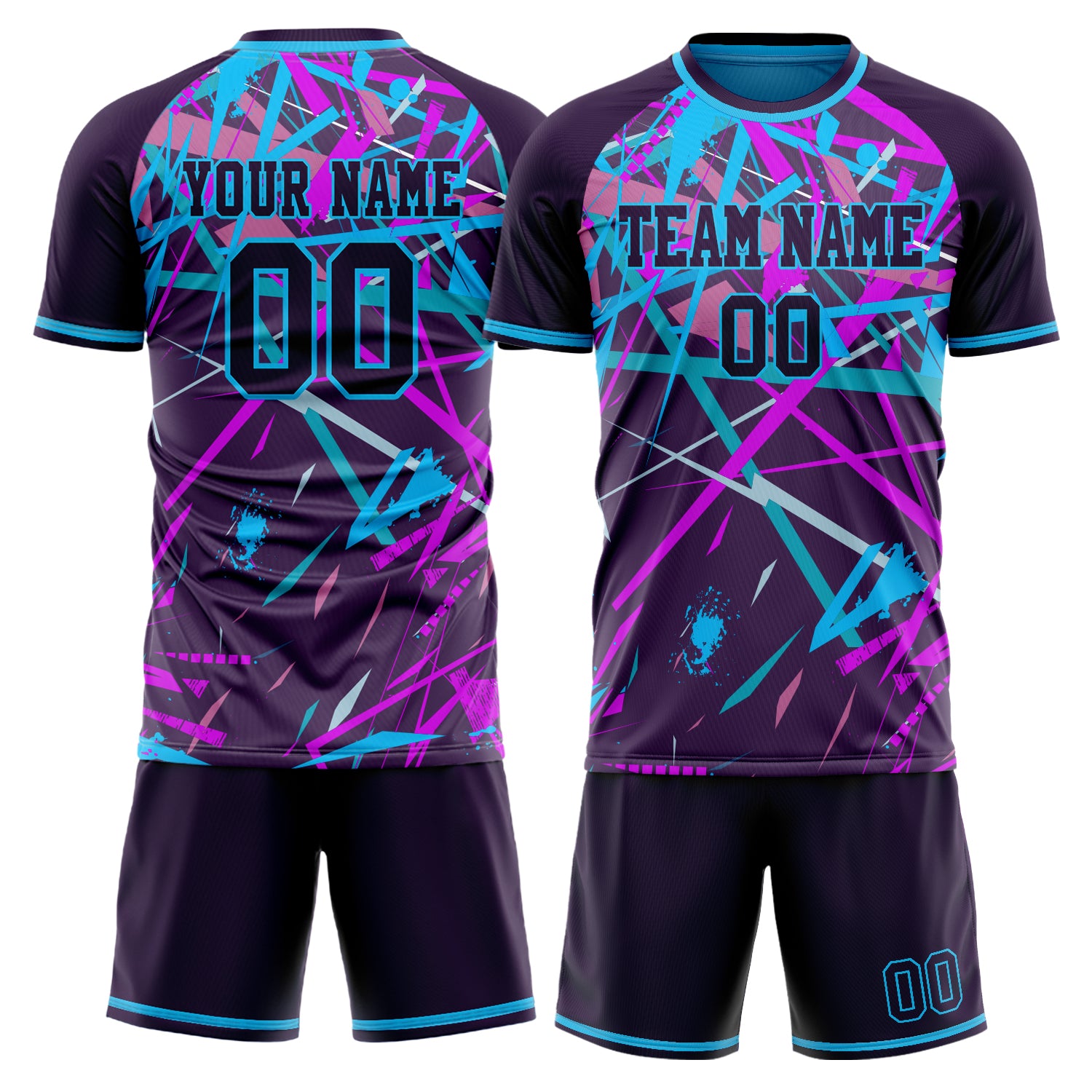 Custom Purple Light Blue Pattern Soccer Jersey