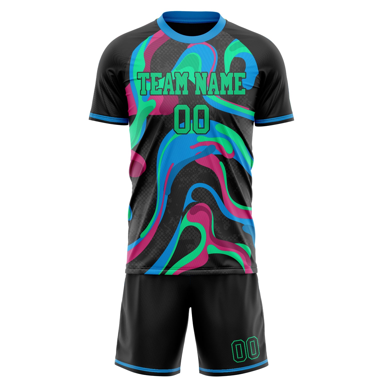 Custom Black Kelly Green Pattern Soccer Jersey