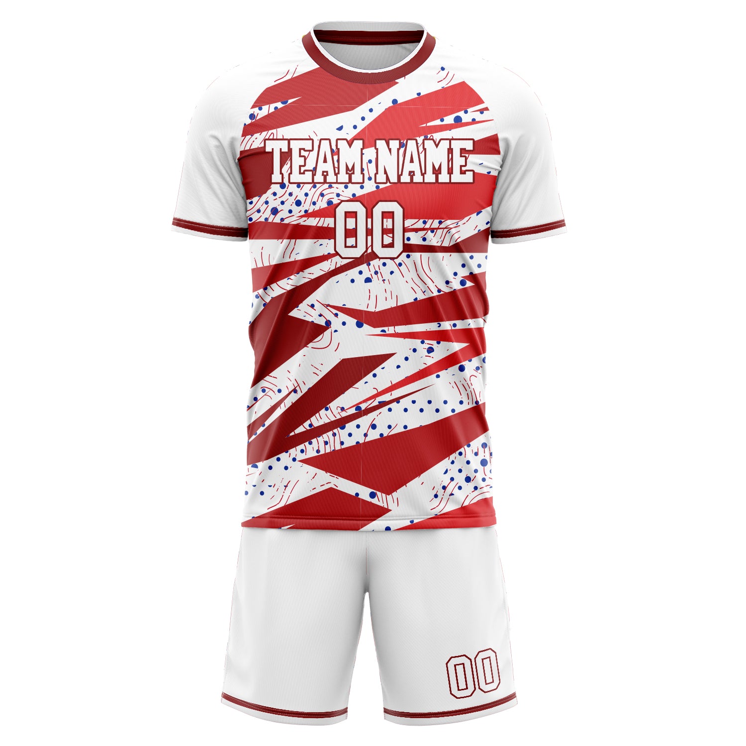 Custom White Red Pattern Soccer Jersey