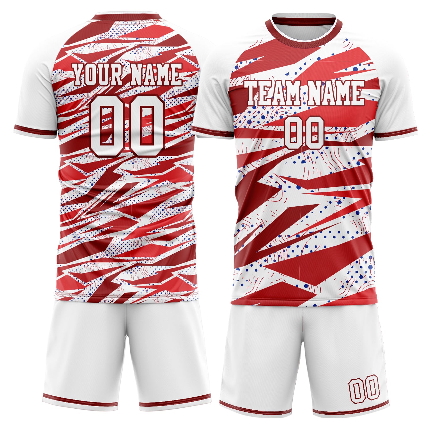 Custom White Red Pattern Soccer Jersey