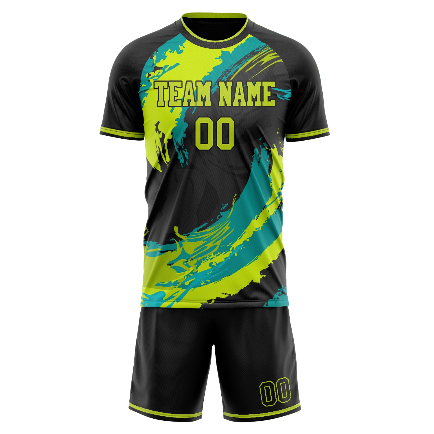 Custom Black Teal Pattern Soccer Jersey