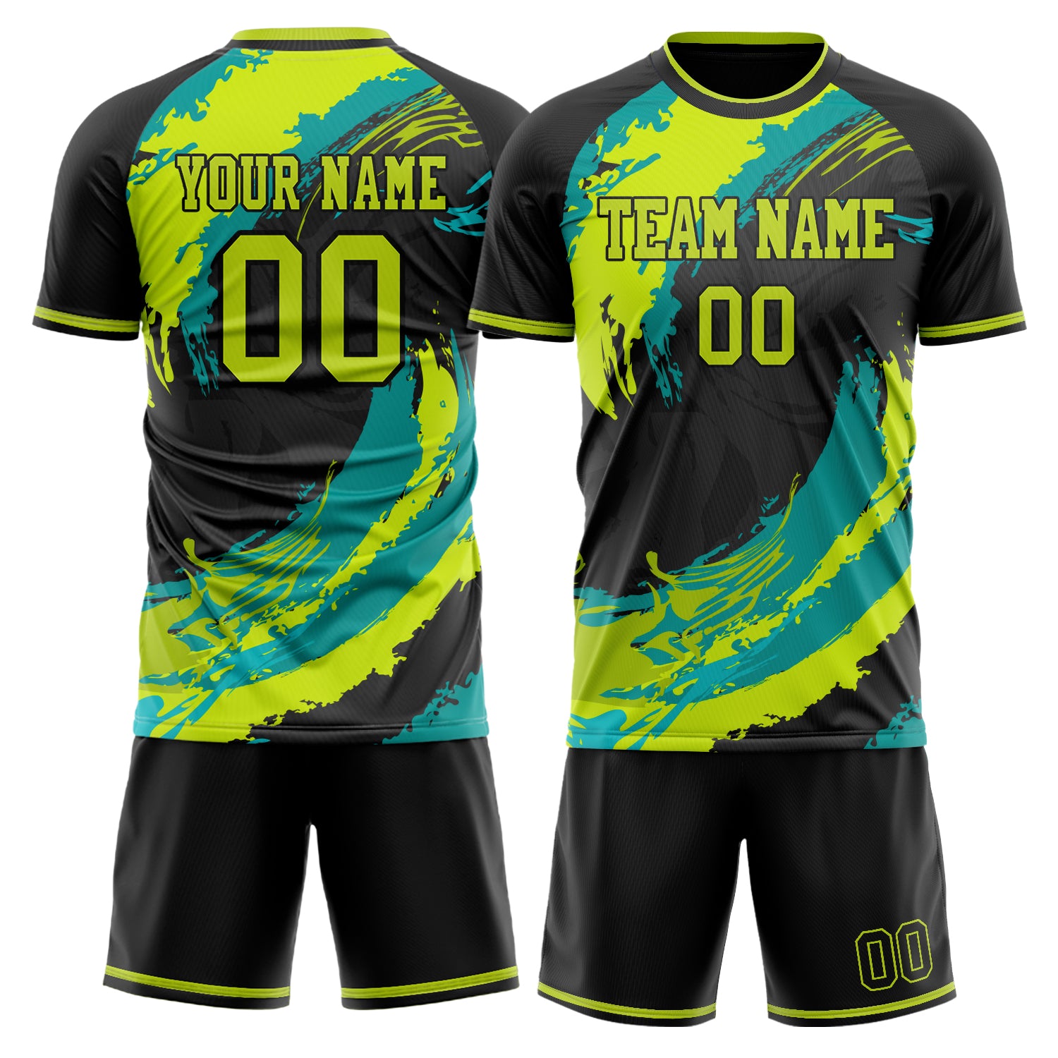 Custom Black Teal Pattern Soccer Jersey
