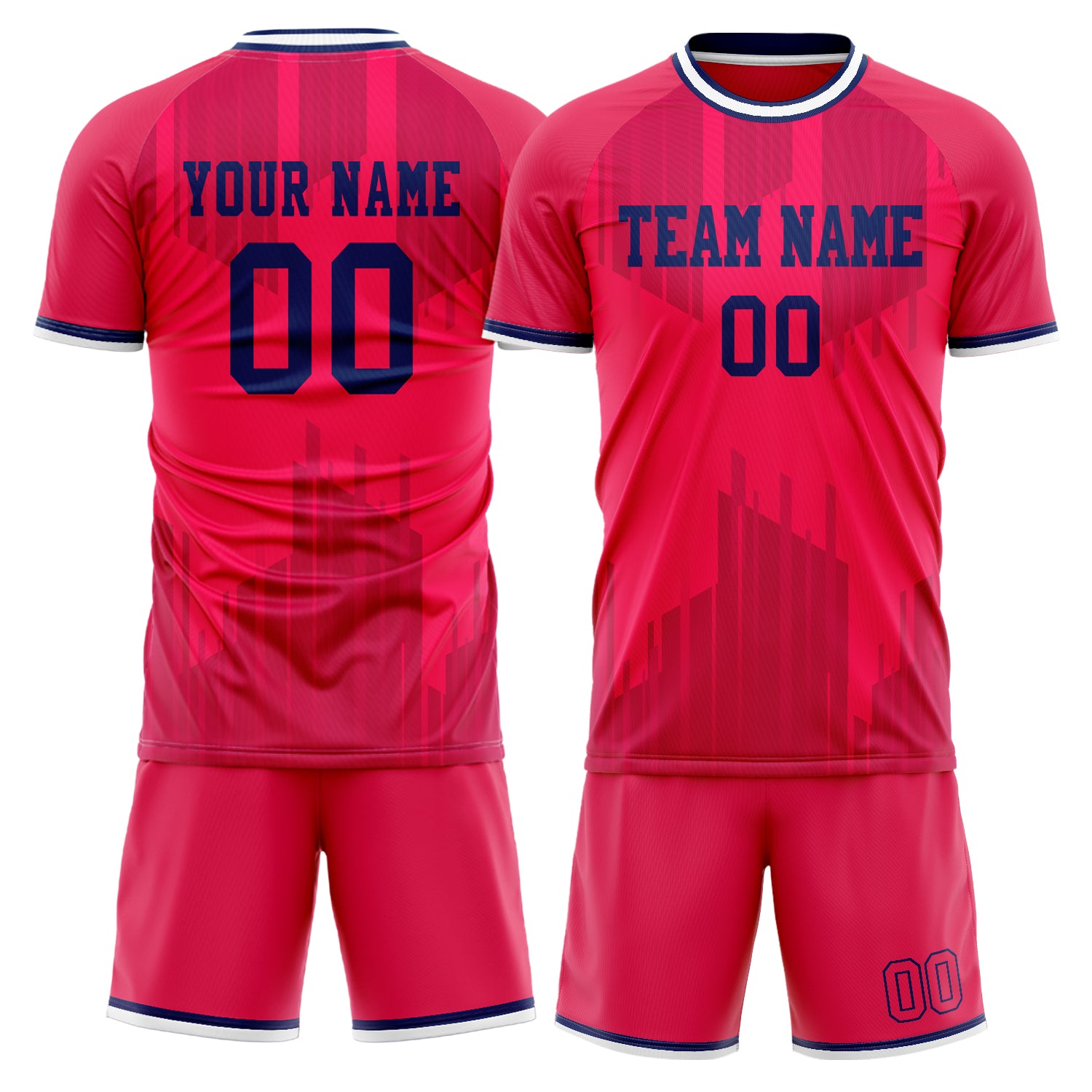 Custom Red Navy Pattern Soccer Jersey