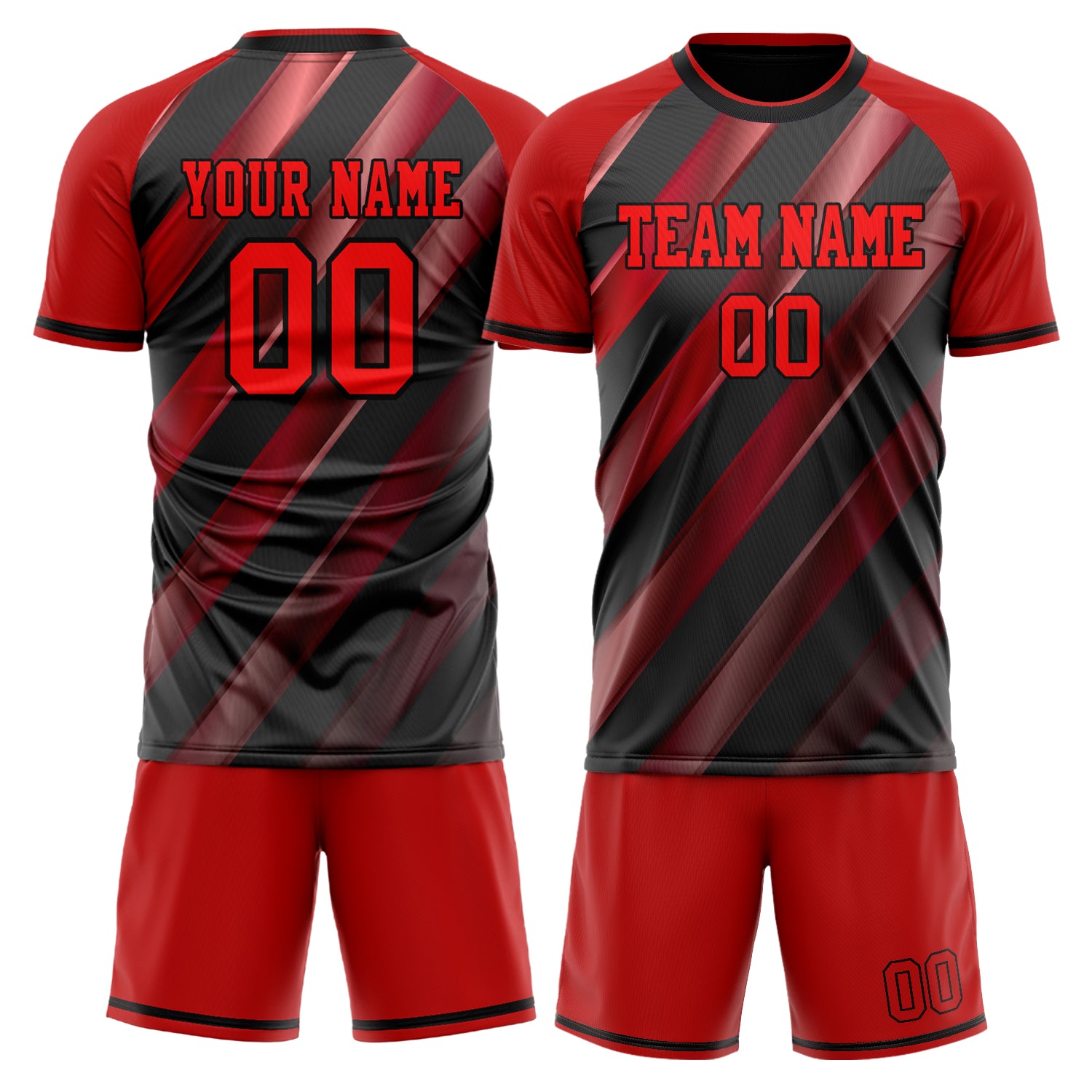 Custom Black Red Pattern Soccer Jersey
