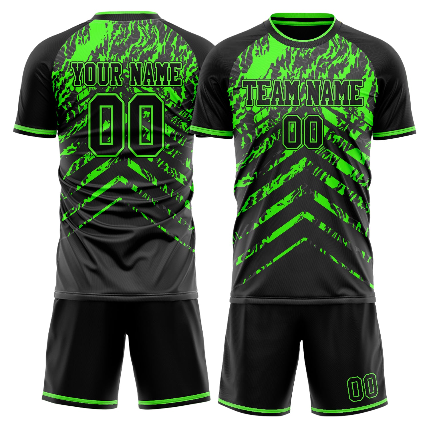 Custom Black Neon Green Pattern Soccer Jersey