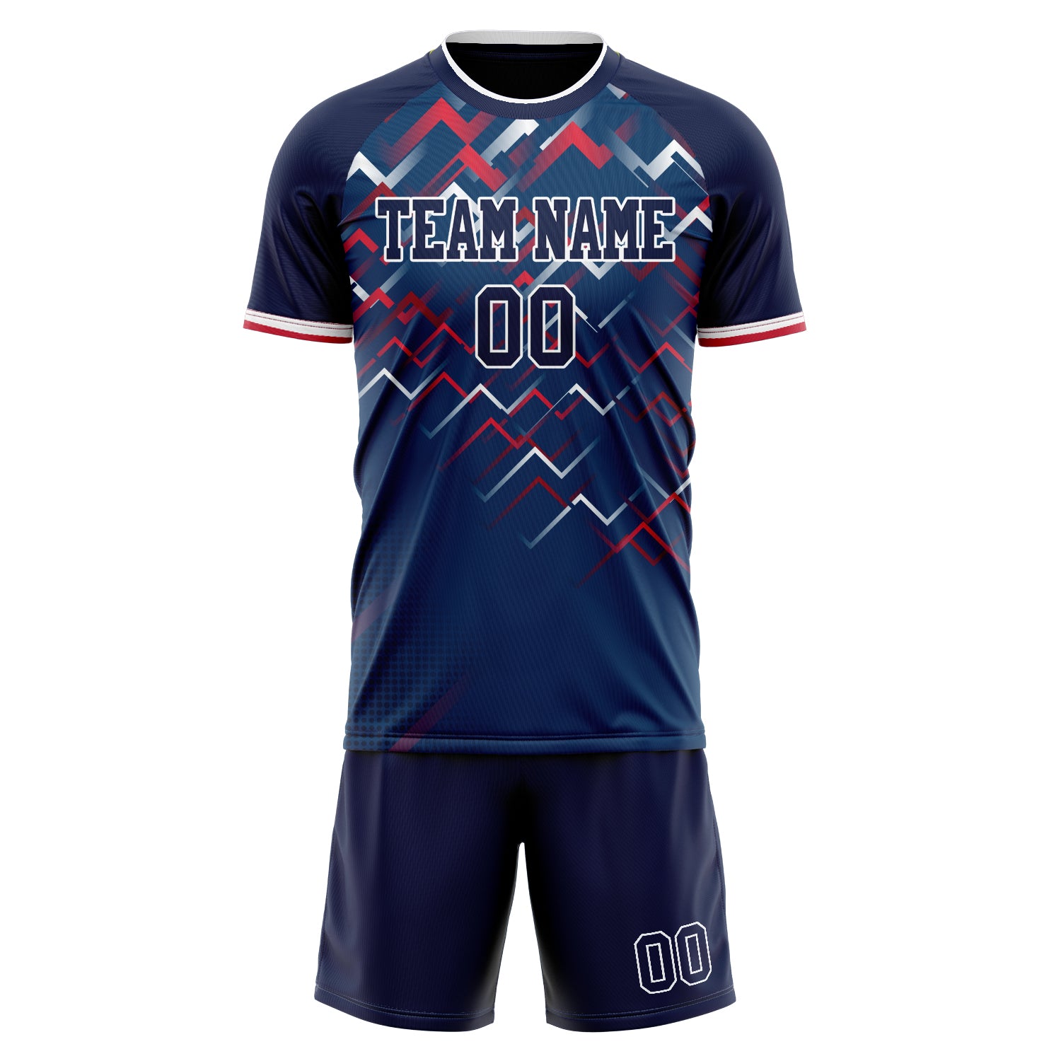 Custom Navy Red Pattern Soccer Jersey