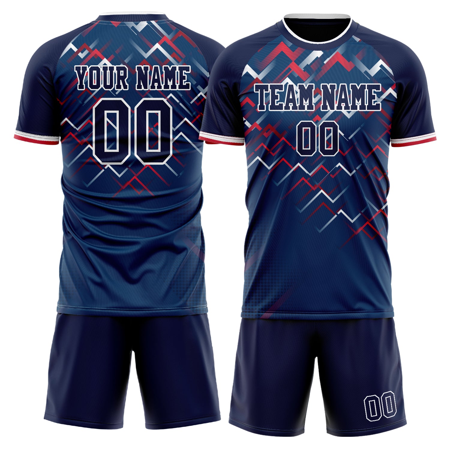 Custom Navy Red Pattern Soccer Jersey