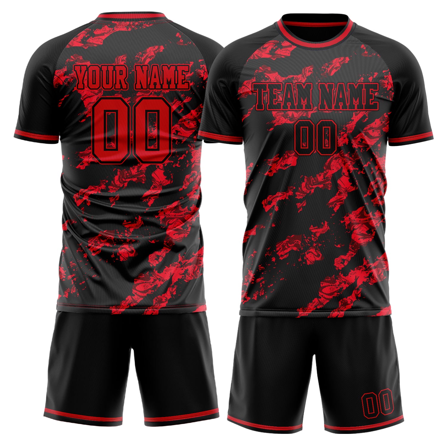Custom Black Red Pattern Soccer Jersey