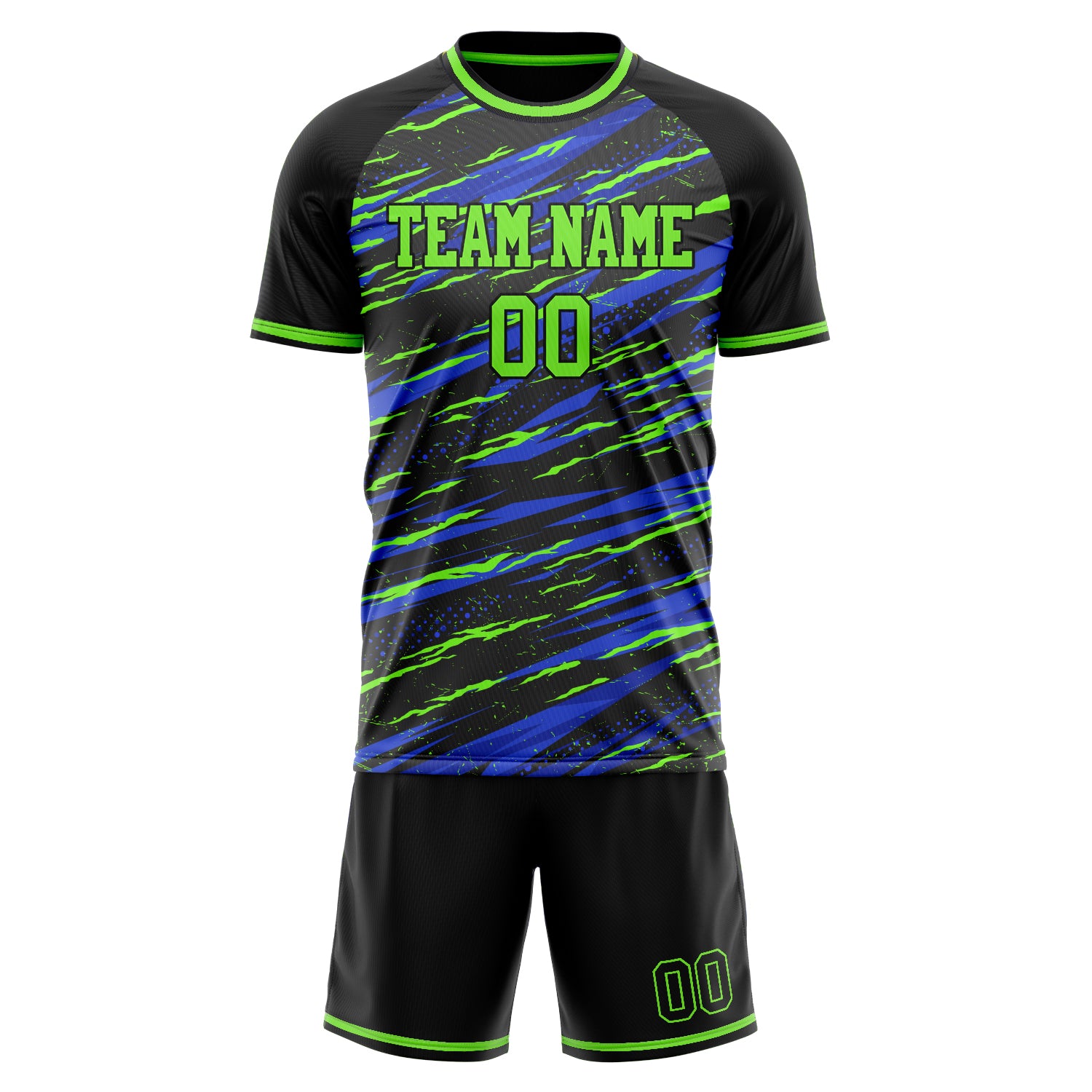 Custom Black Neon Green Pattern Soccer Jersey